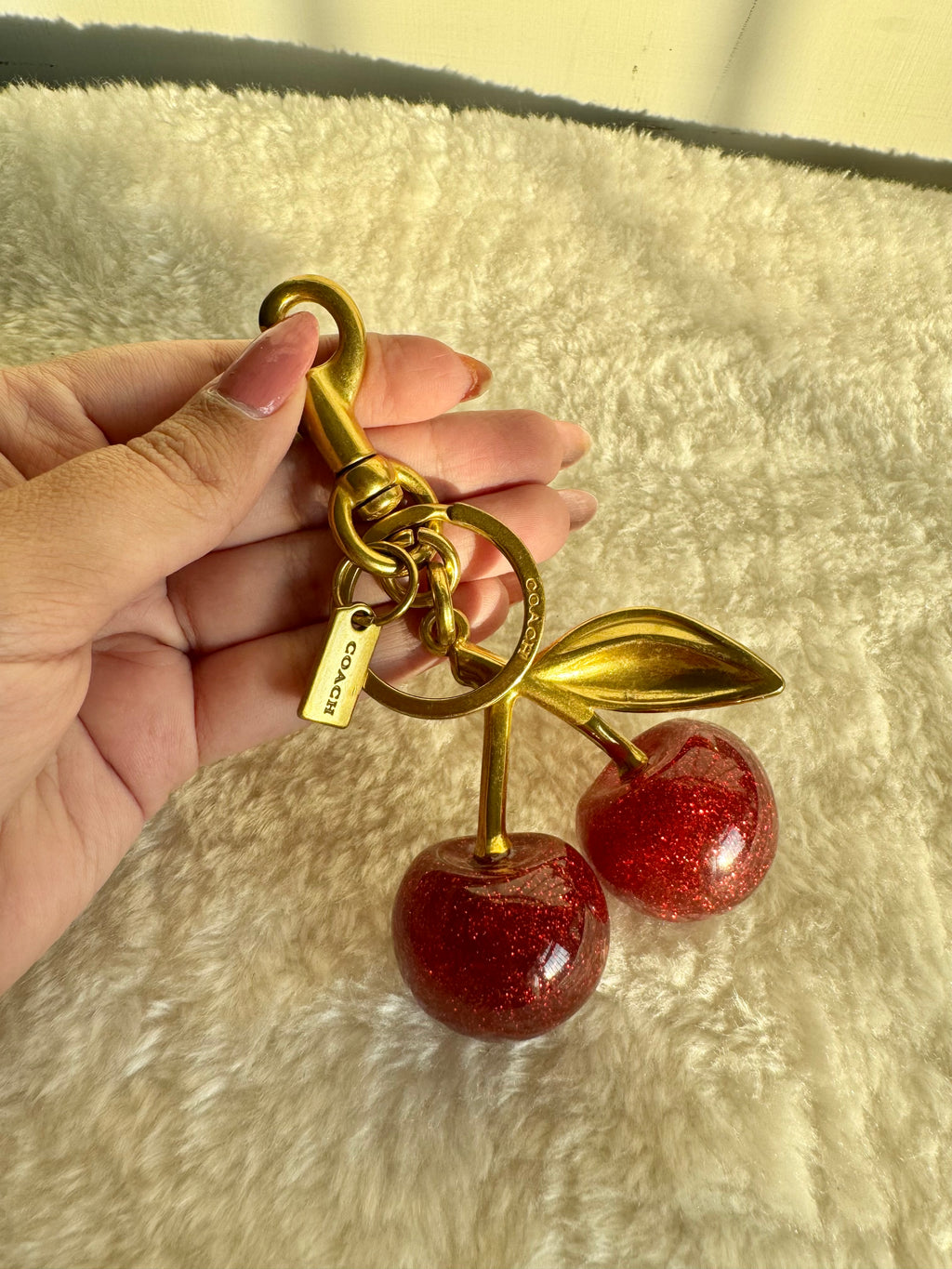 PREMIUM Coach Branded Cherry Bag Charm - Maroon & Gold