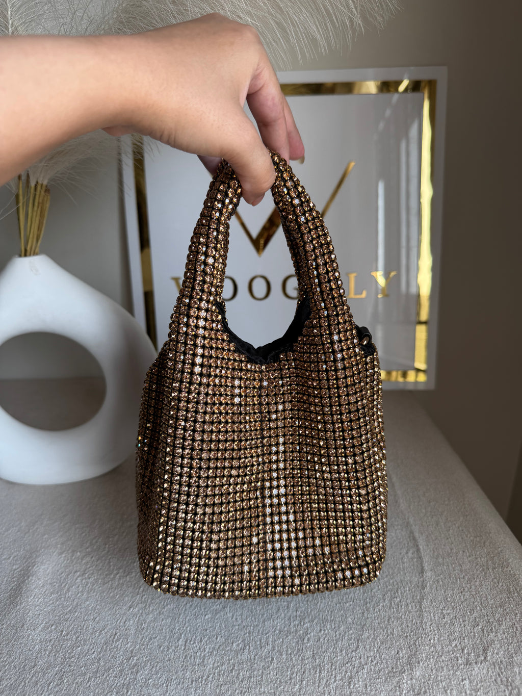 Party Wear Rhinestone Bucket Bag - Champagne
