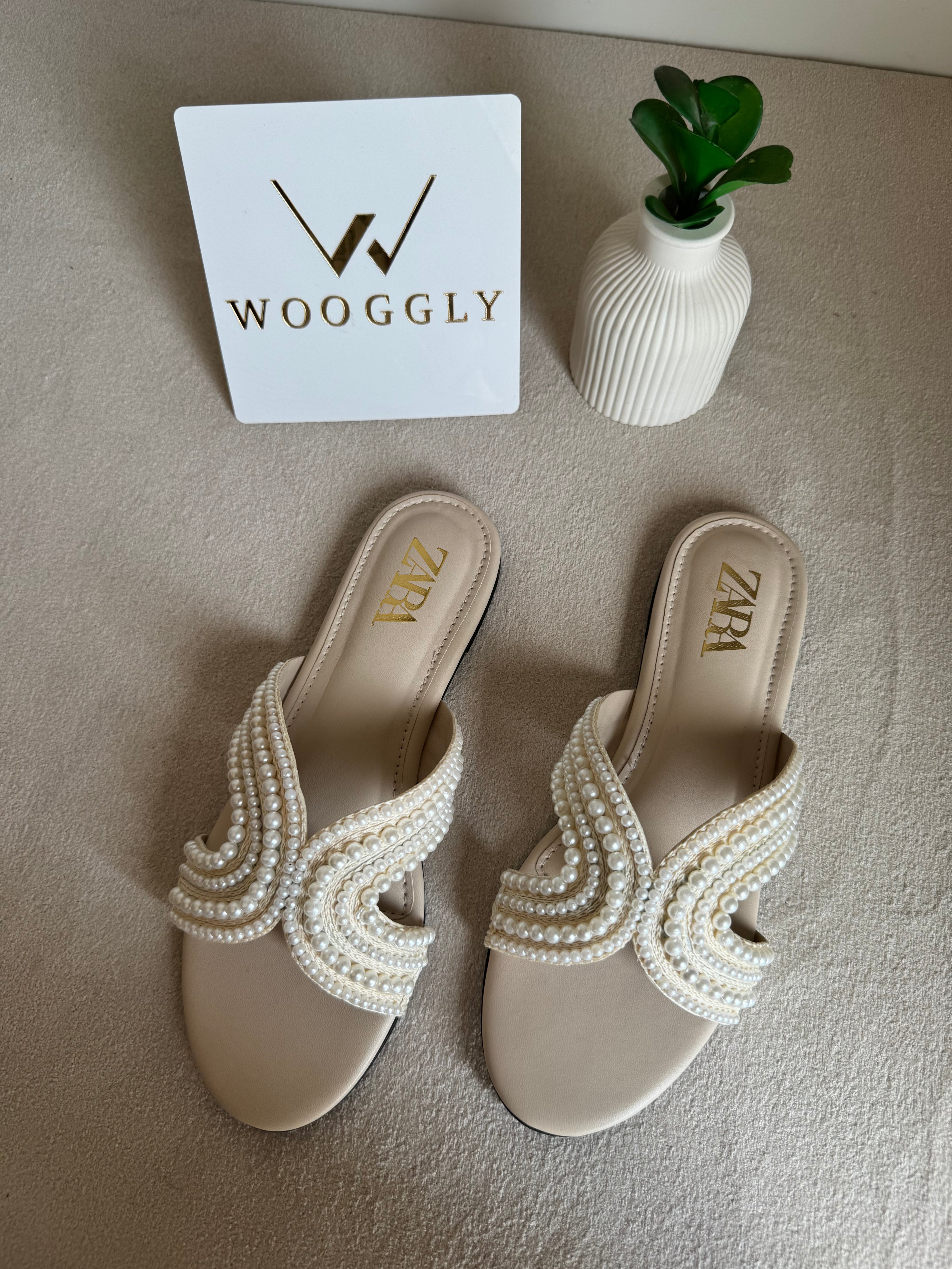 Zara Pearl Slides - Cream