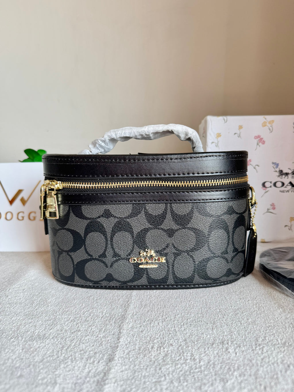 COACH Premium Bucket Bag (Signature Black) with Long Strap - BOX PACKING