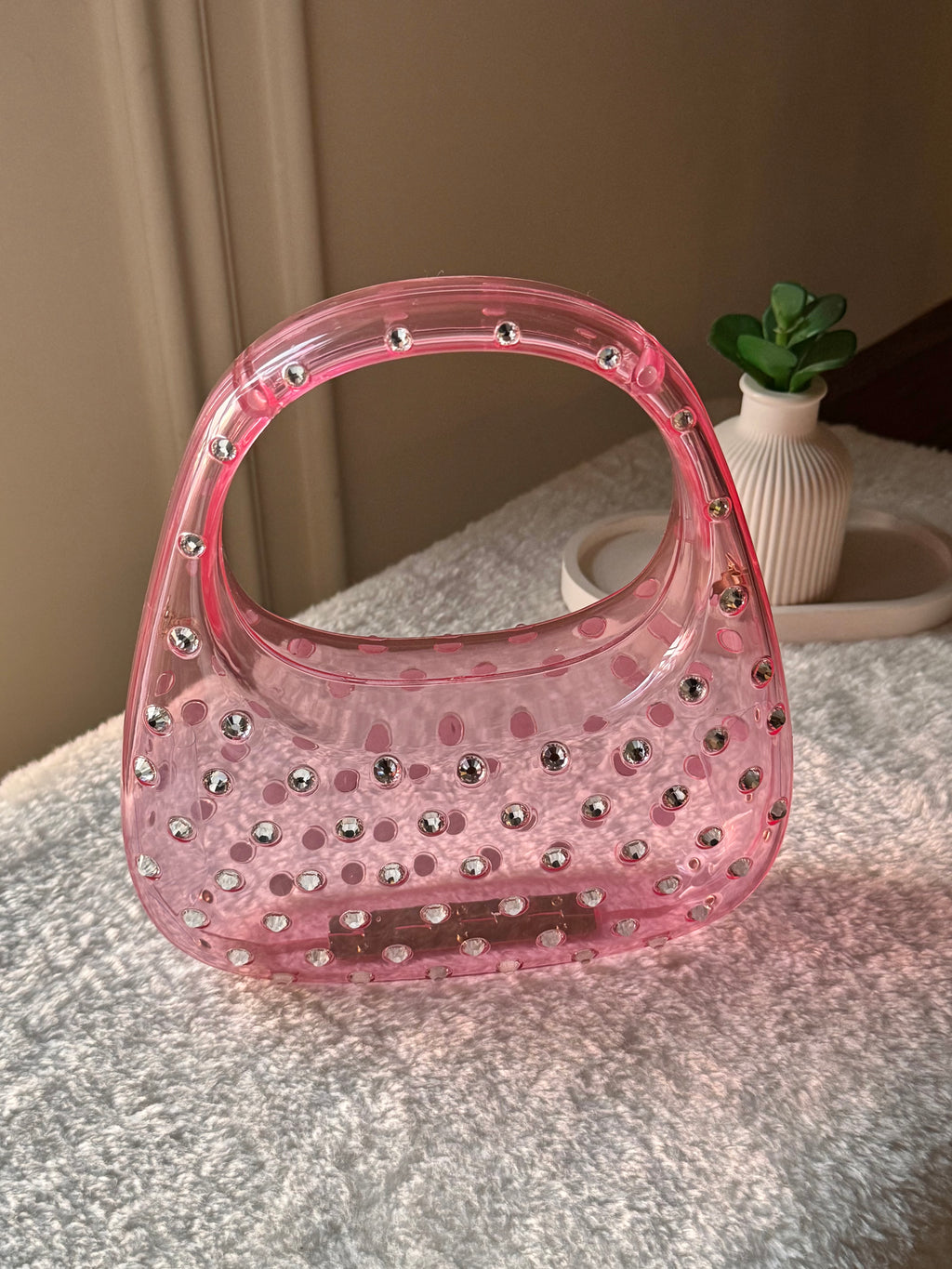 Glimmer Clutch (Pink) with Long Chain