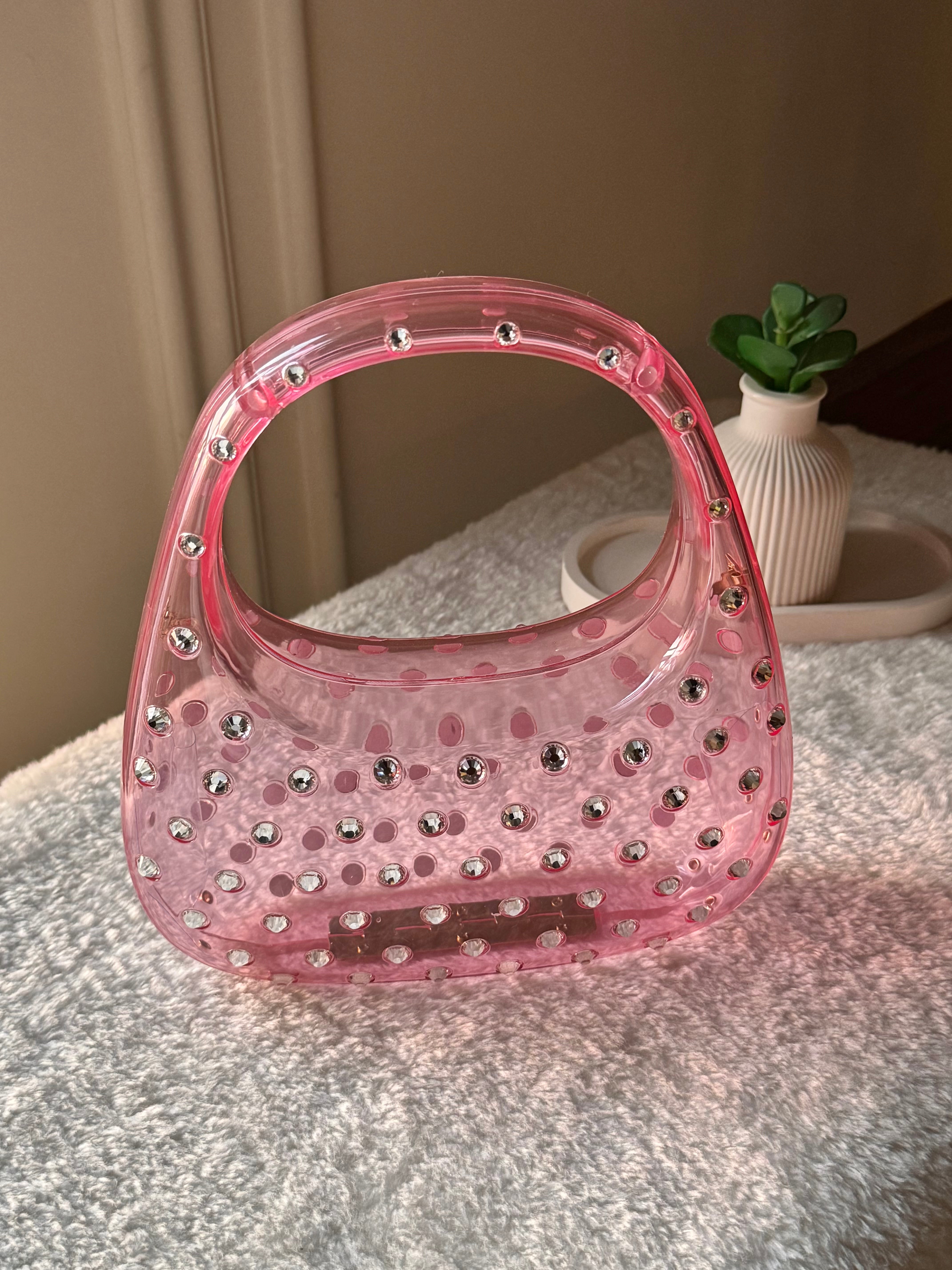 Glimmer Clutch (Pink) with Long Chain