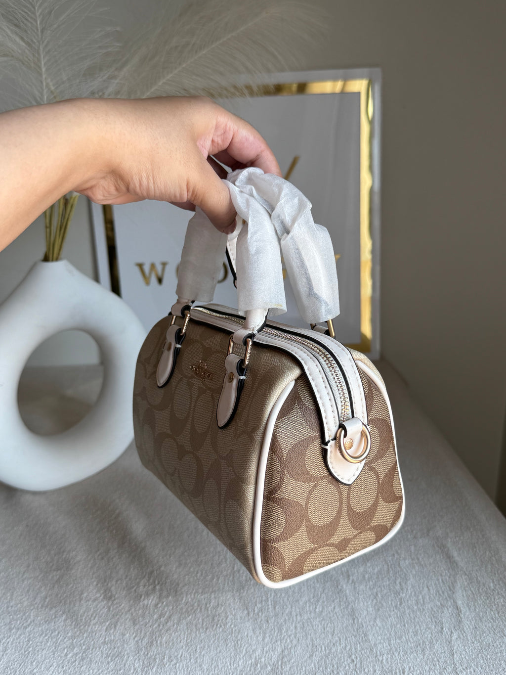 COACH Mini Duffle Bag PREMIUM with Long Strap (Signature Beige) - BOX PACKING