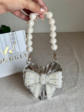 Blush Bow Heart Clutch (Silver)