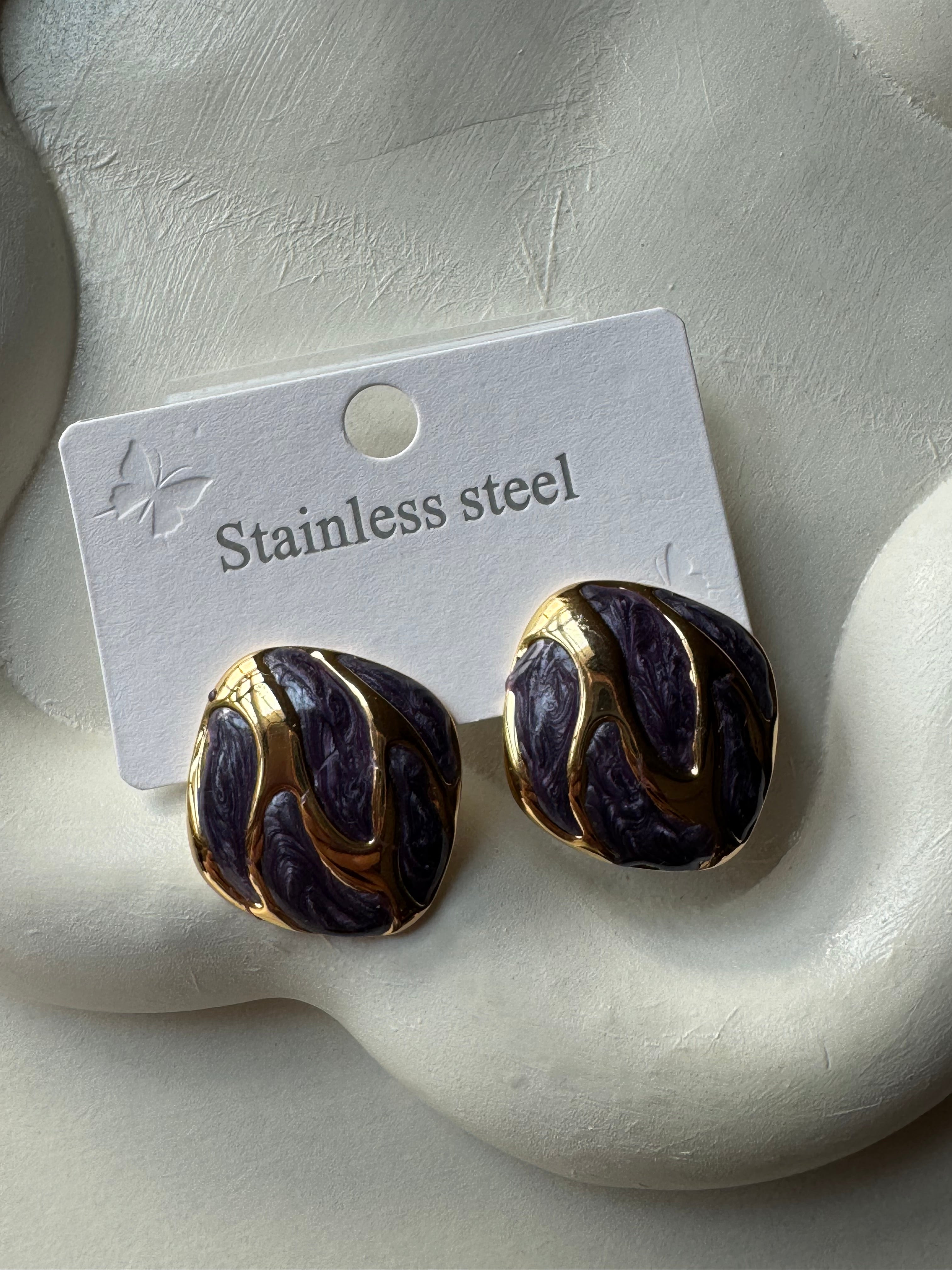 Velvet Edge Studs - Purple & Gold