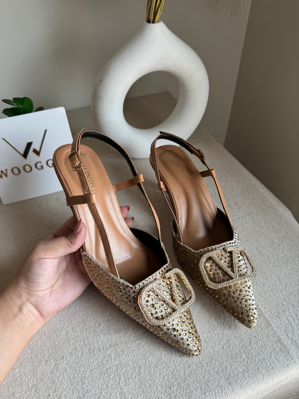 Essential Valentino Champagne Diamontee Heels