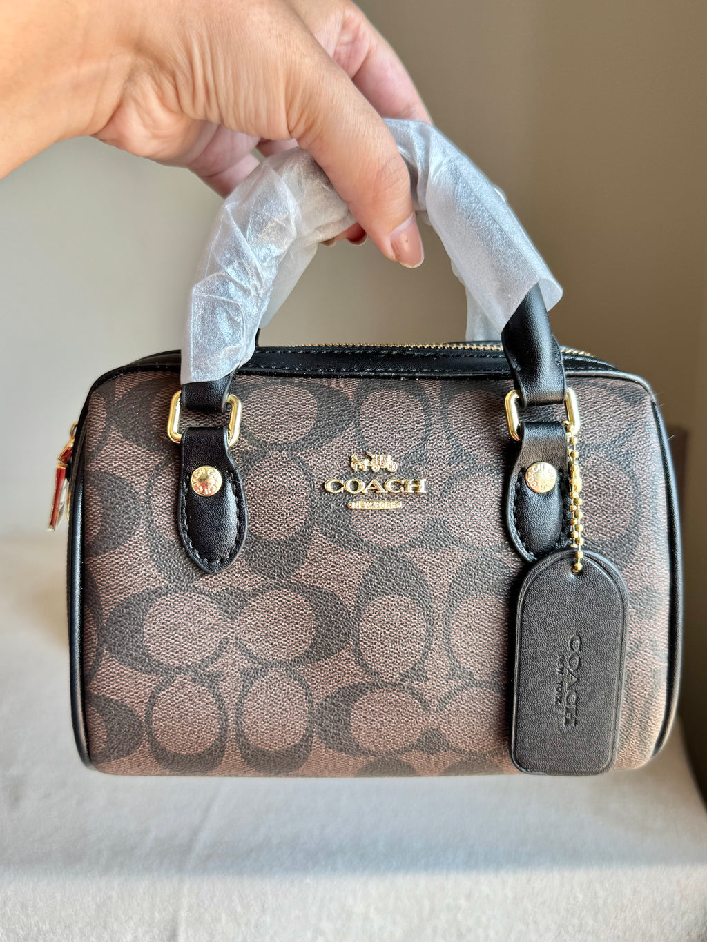 COACH Mini Duffle Bag PREMIUM with Long Strap Signature Brown - BOX PACKING