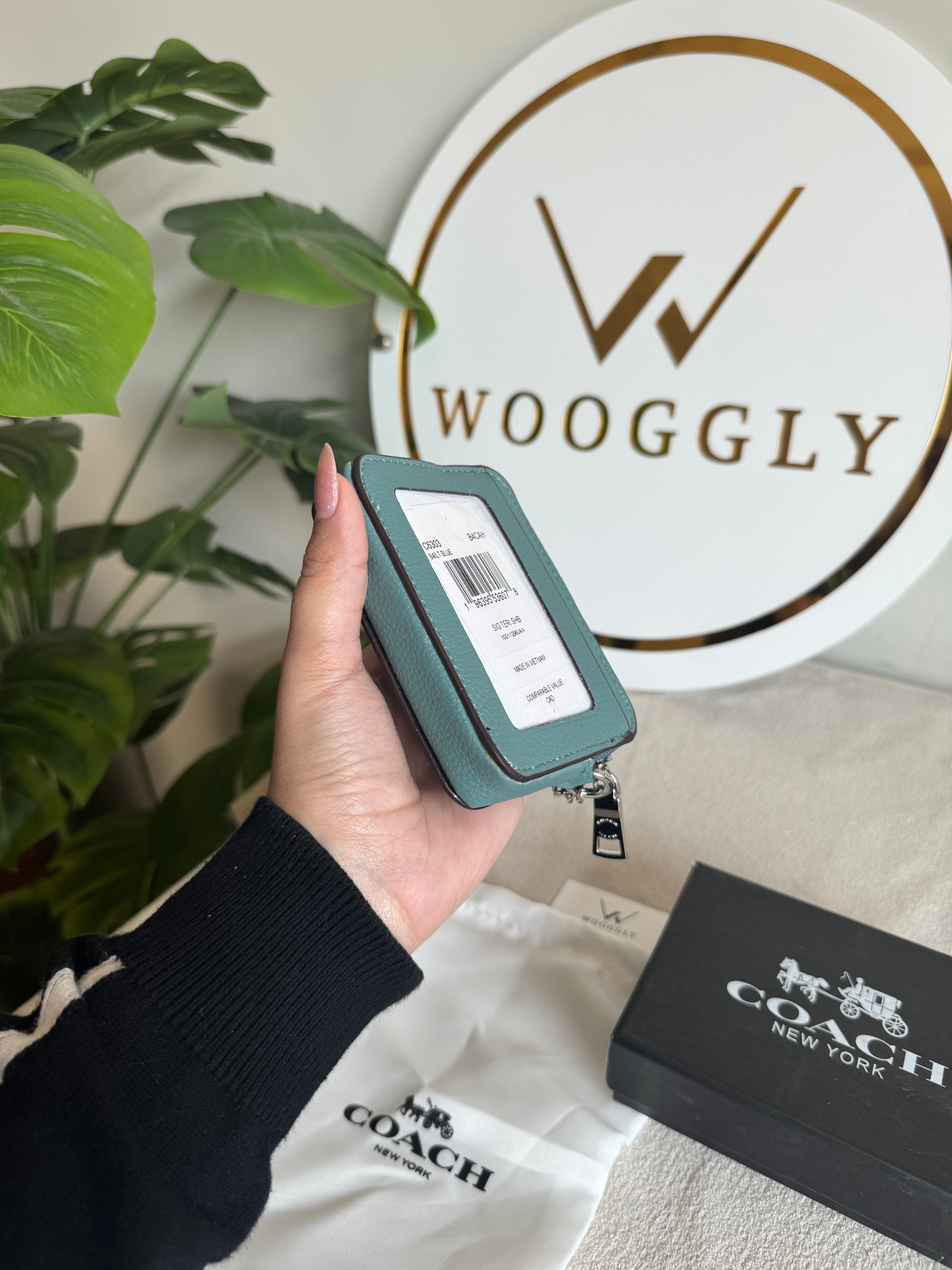 Coach Zip Card Case with Box Packing - Solid Turquoise