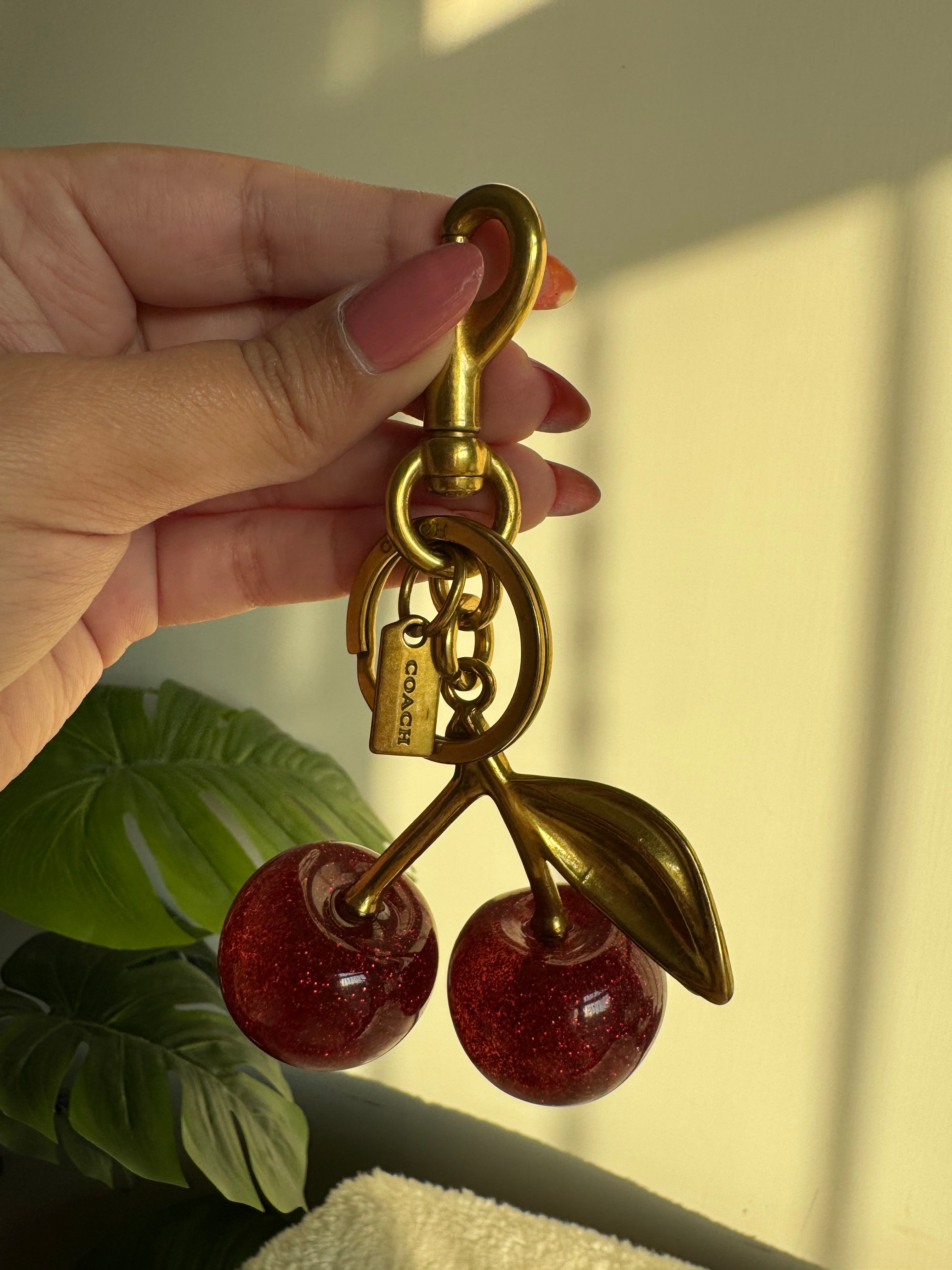 PREMIUM Coach Branded Cherry Bag Charm - Maroon & Gold