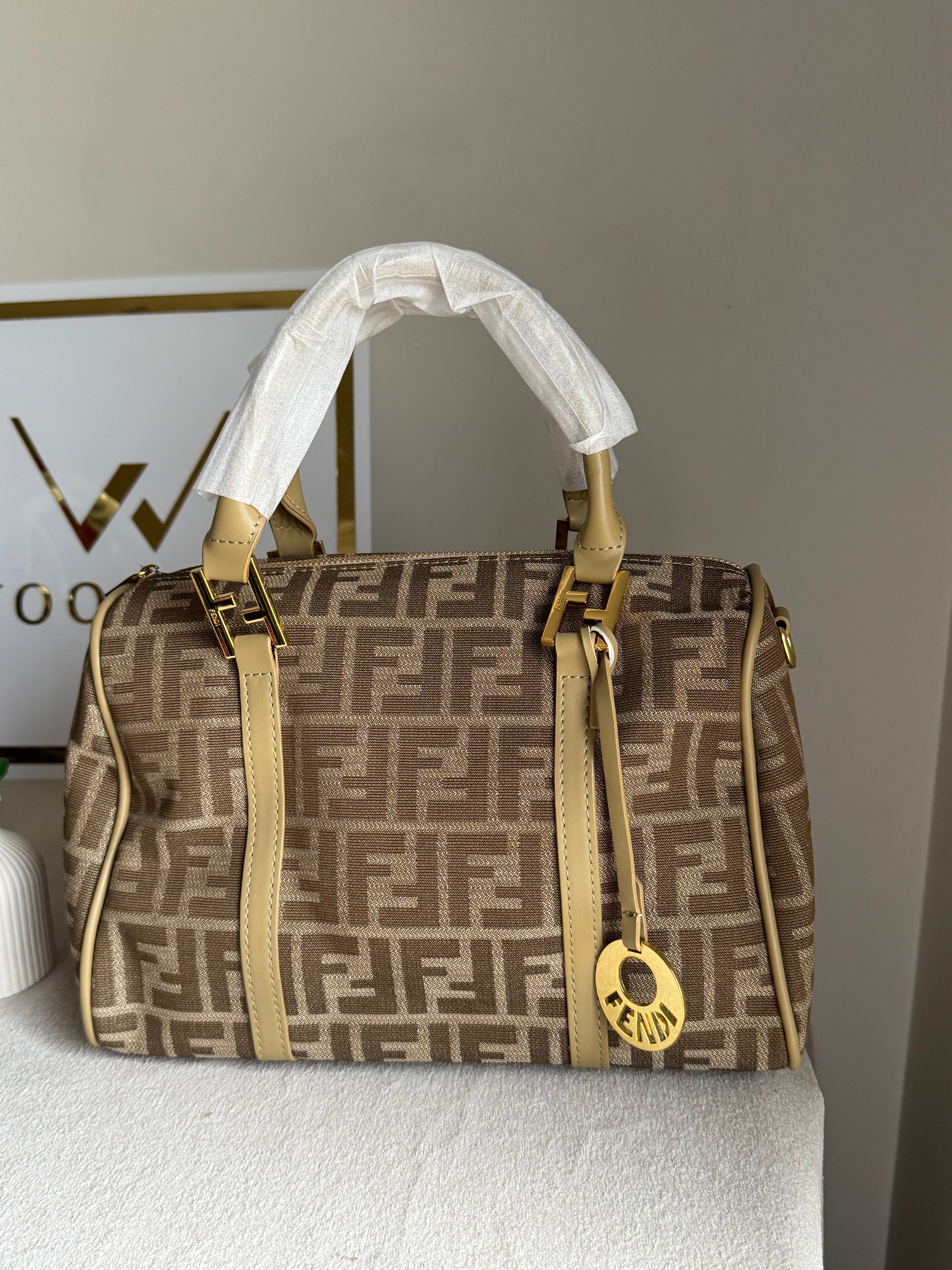 Fendi Signature Hand Bag - Beige