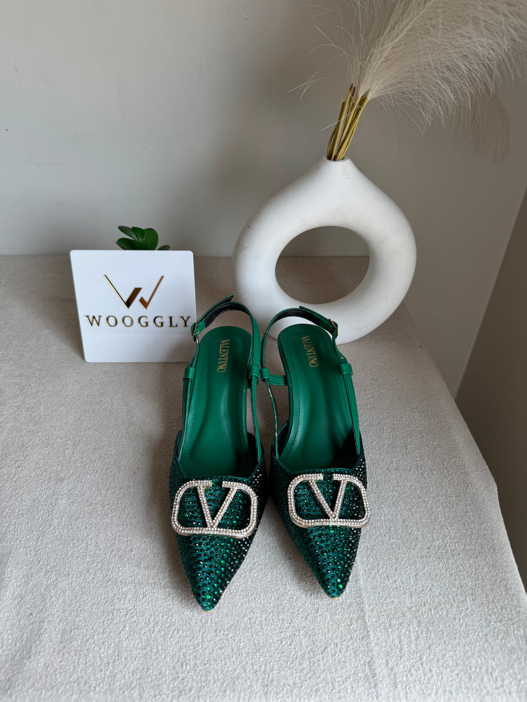 Essential Valentino Emerald Green Diamontee Heels
