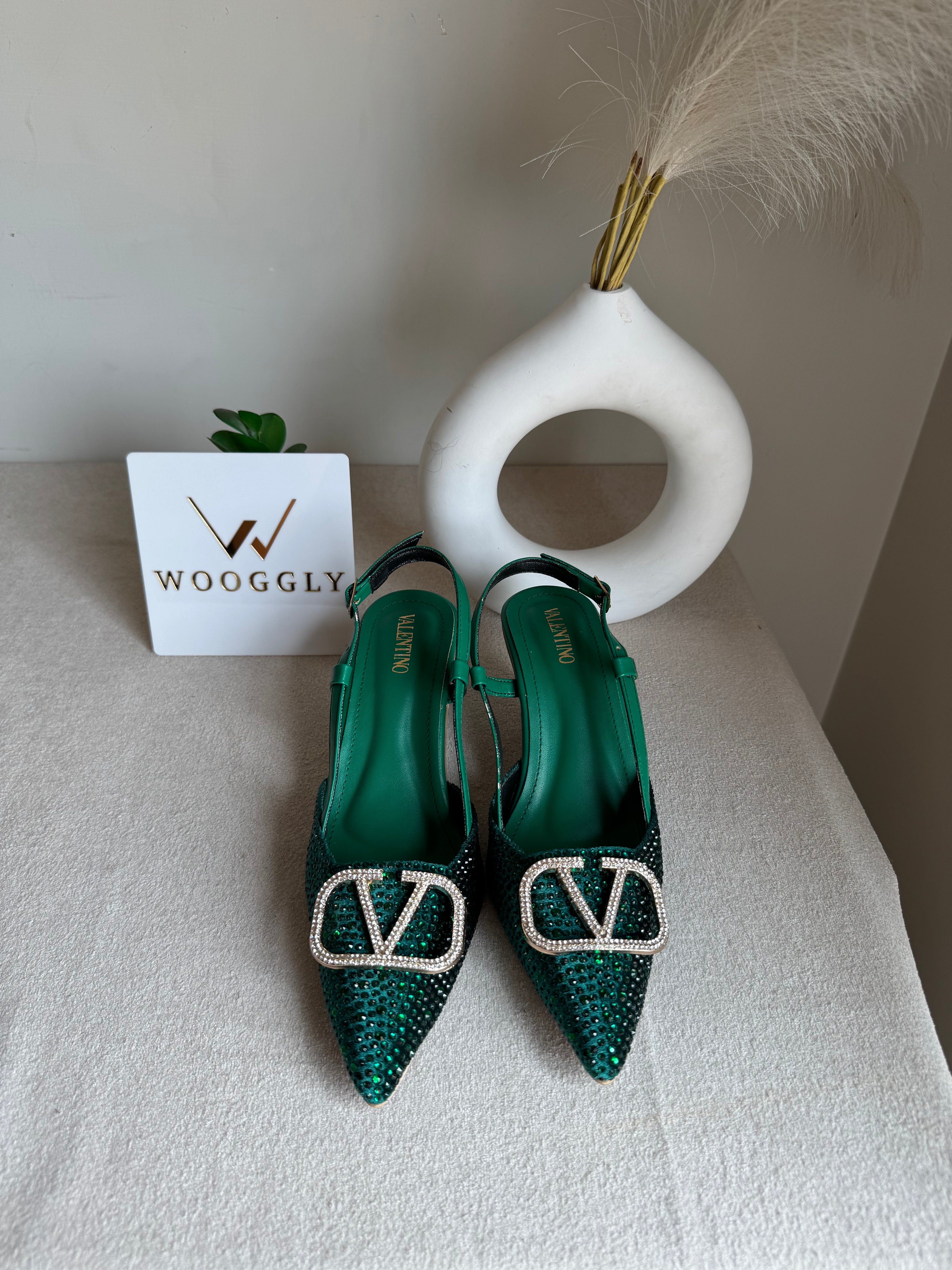 Essential Valentino Emerald Green Diamontee Heels