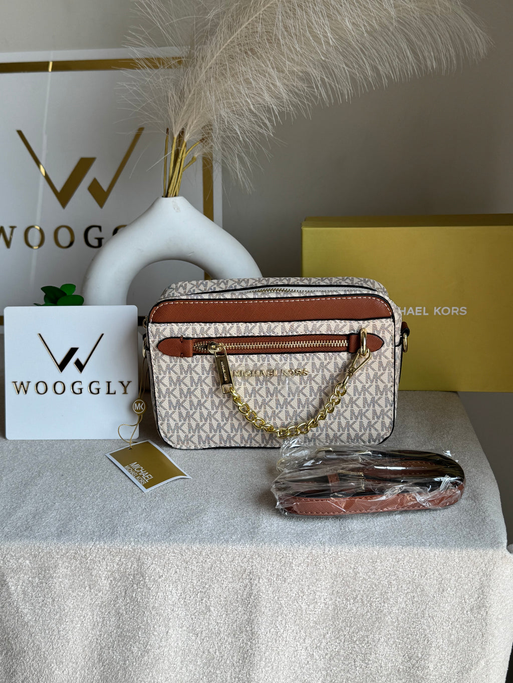 Premium MK Crossbody Bag with PROPER PACKING Cream