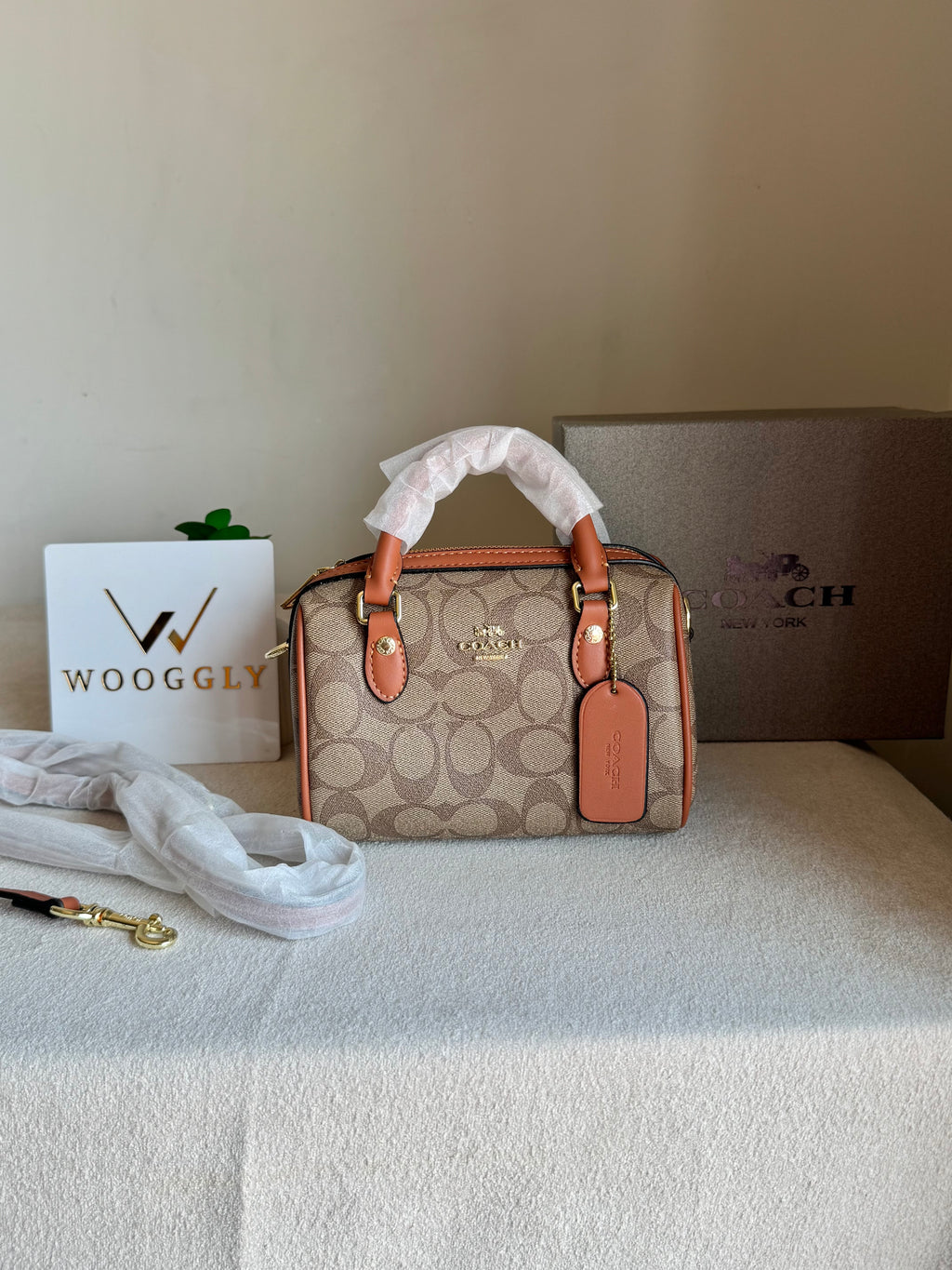 COACH Mini Duffle Bag PREMIUM with Long Strap Apricot Brown - BOX PACKING