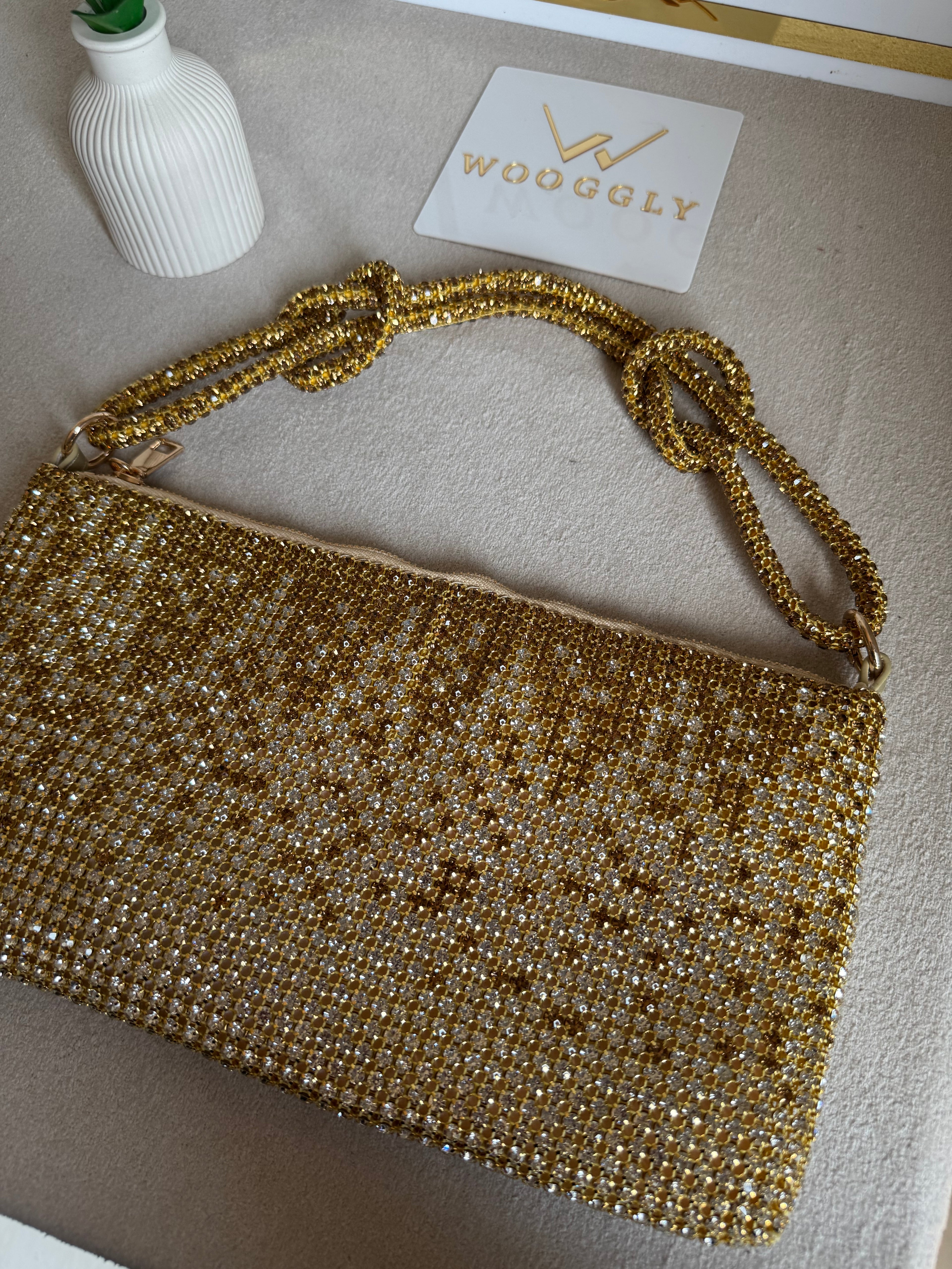 Dreamy Party Wear Rhinestone Bag - Champagne