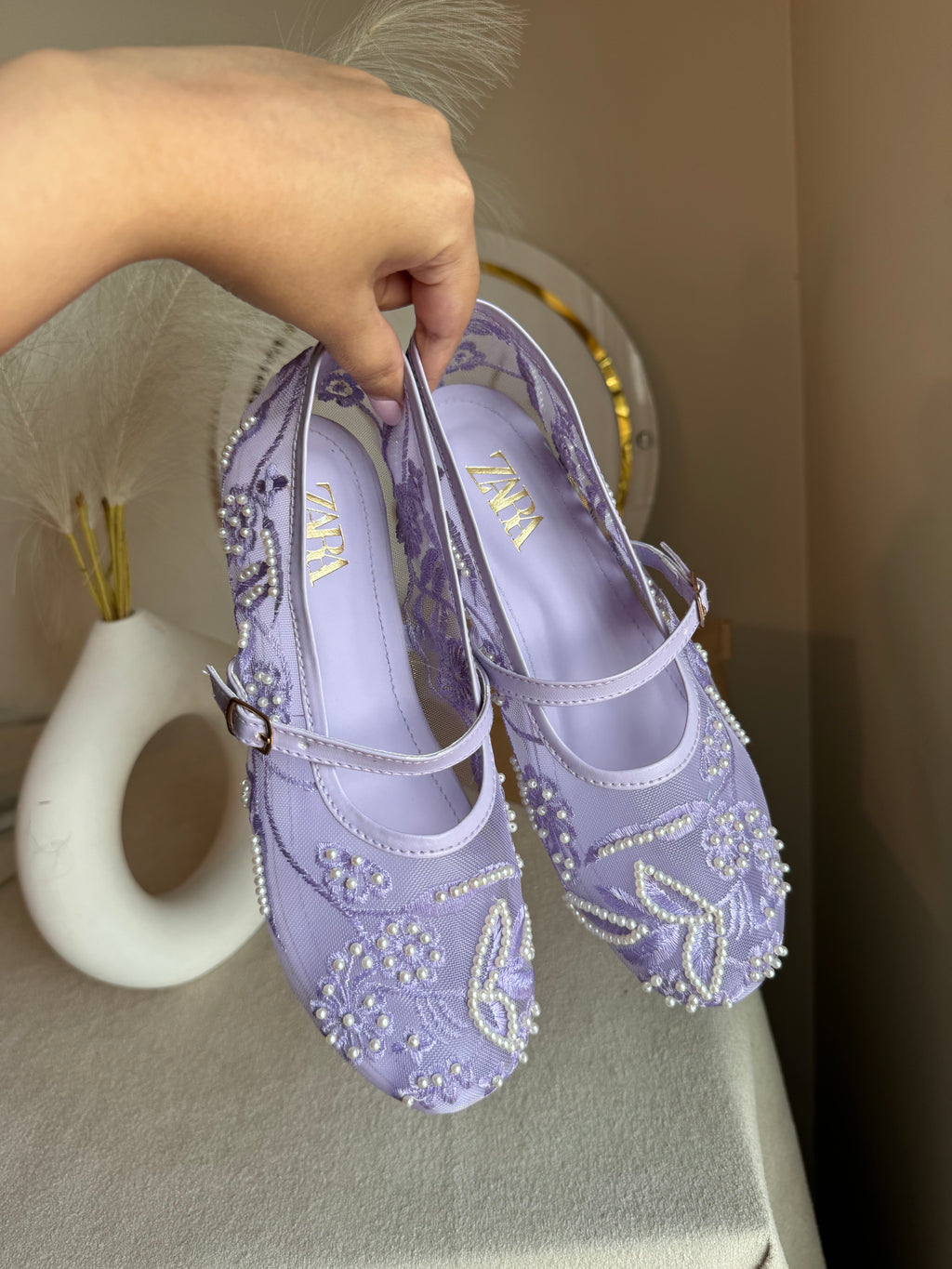 Zara Embroided Net Pumps - Lilac