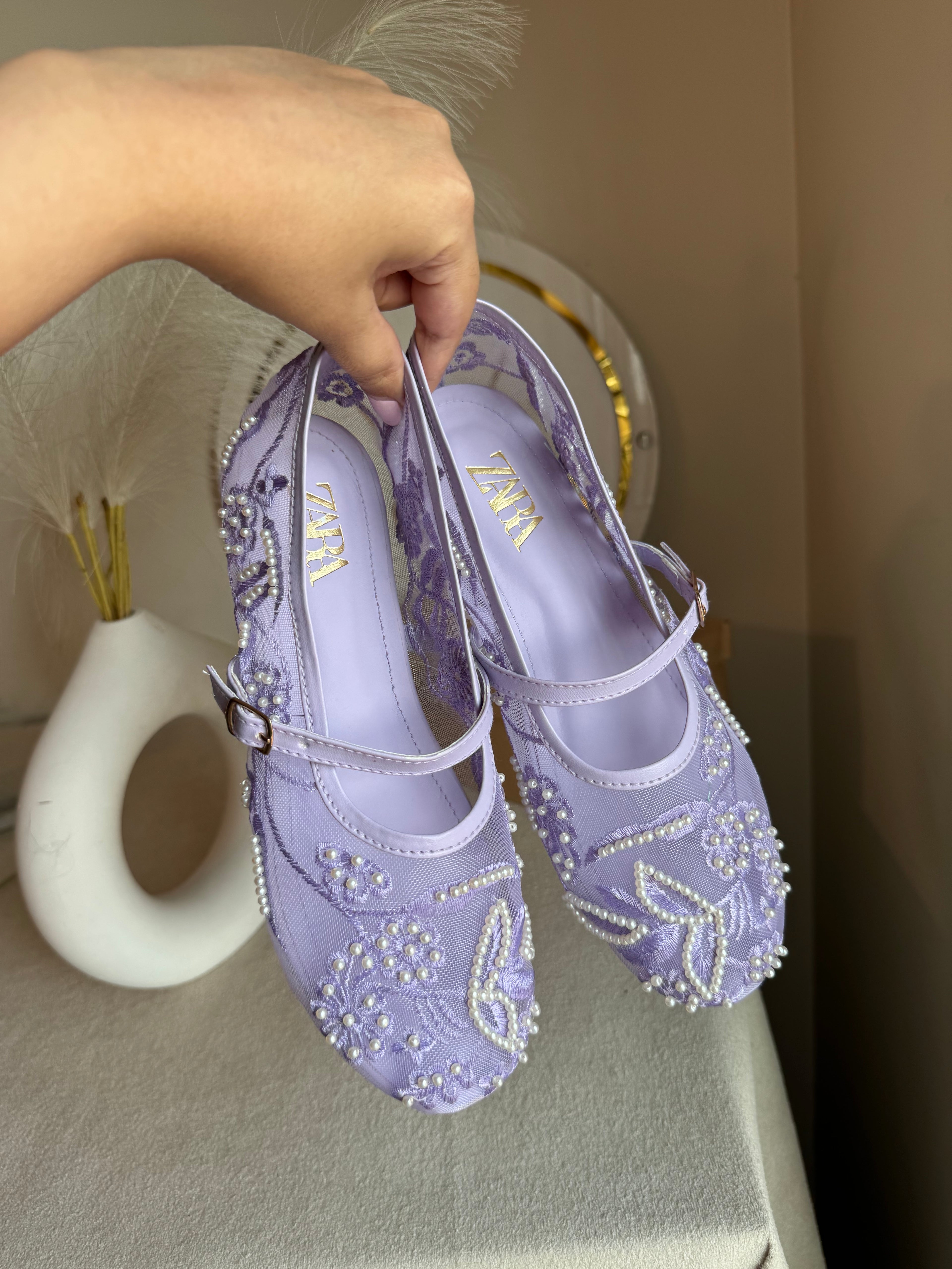 Zara Embroided Net Pumps - Lilac
