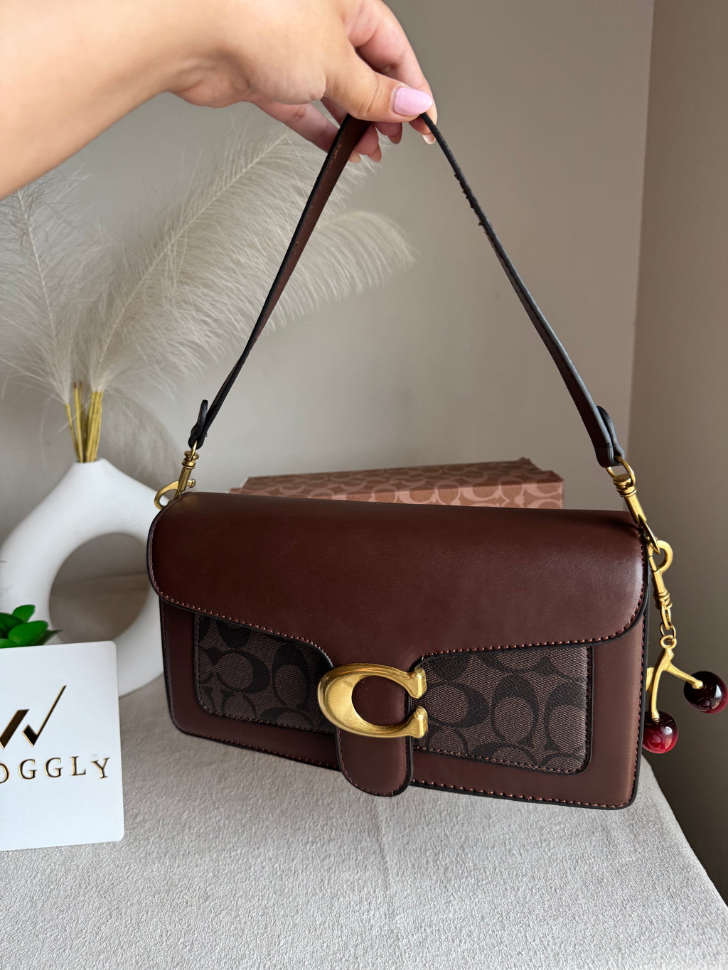 COACH TABBY Burgandy With Grey Good Quality -  BOX PACKING