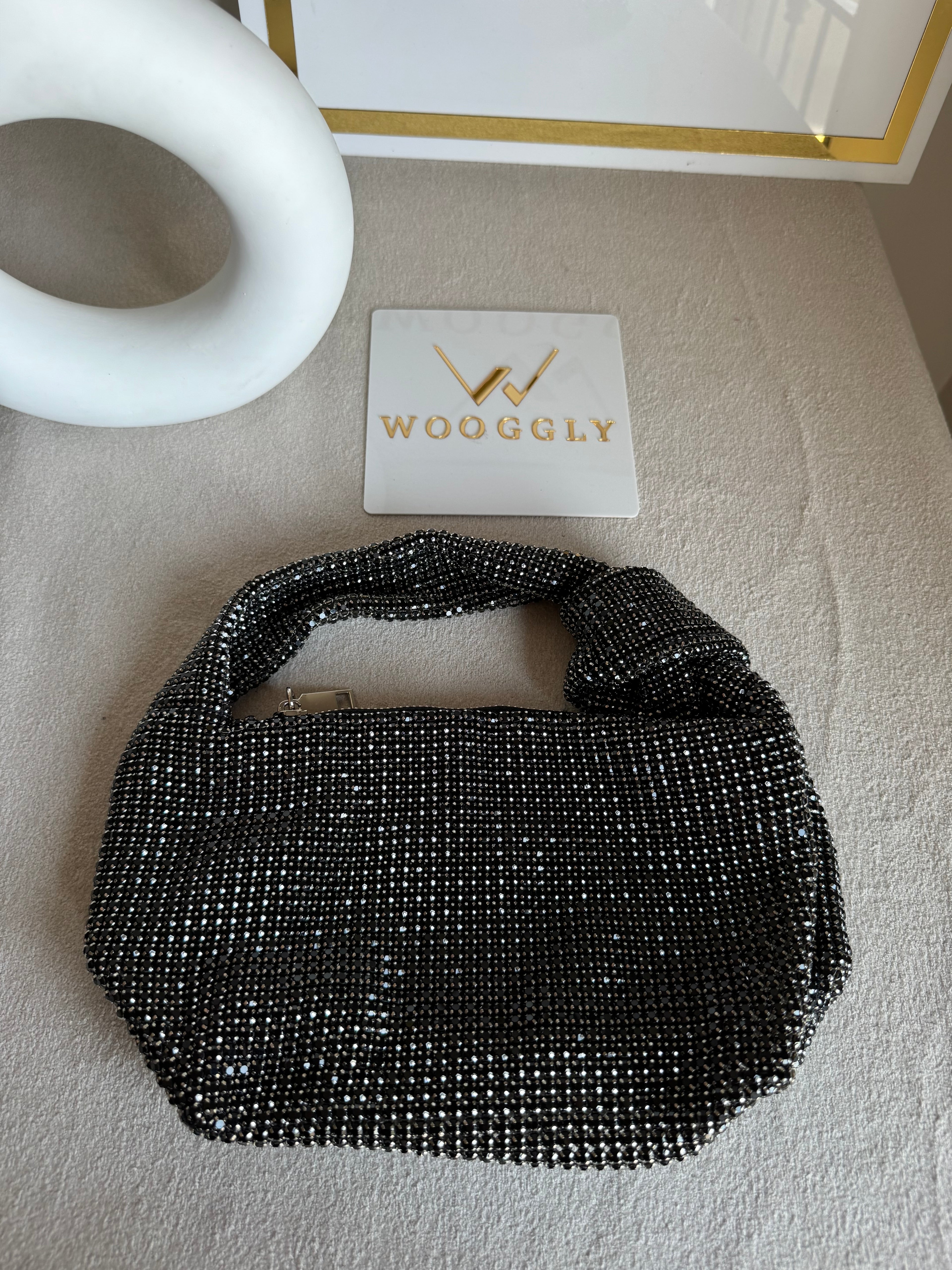 Party Wear Rhinestone Bow Bag - Black