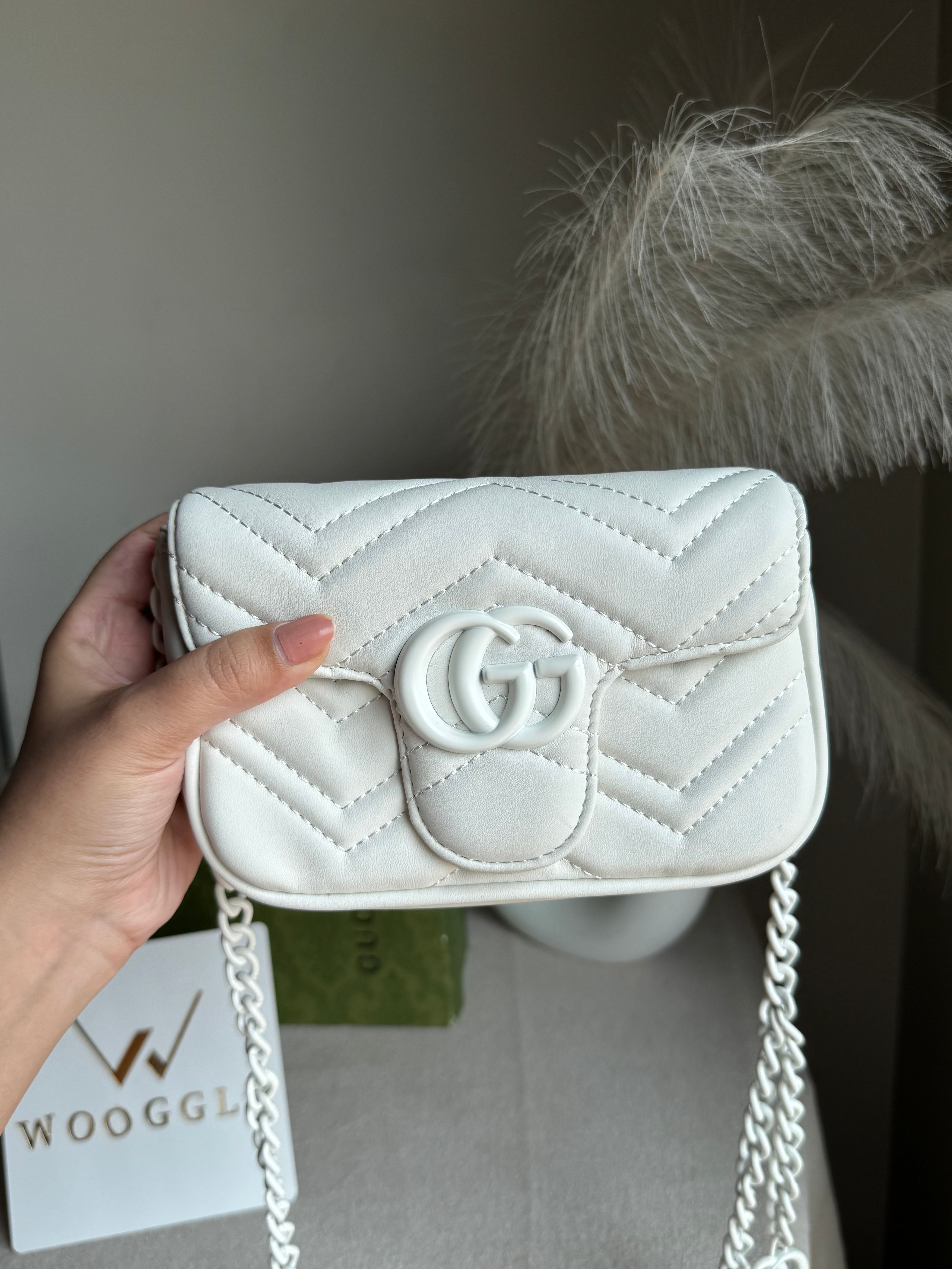 Gucci Signature Bag SMALL - White on White with Box Packing