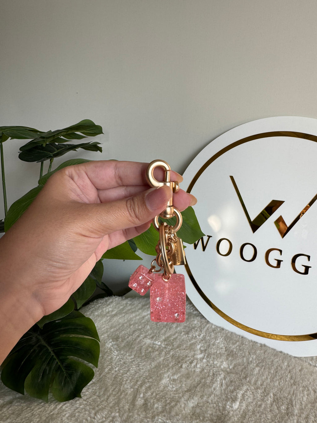 PREMIUM Coach Dice Bag Charm - Pink