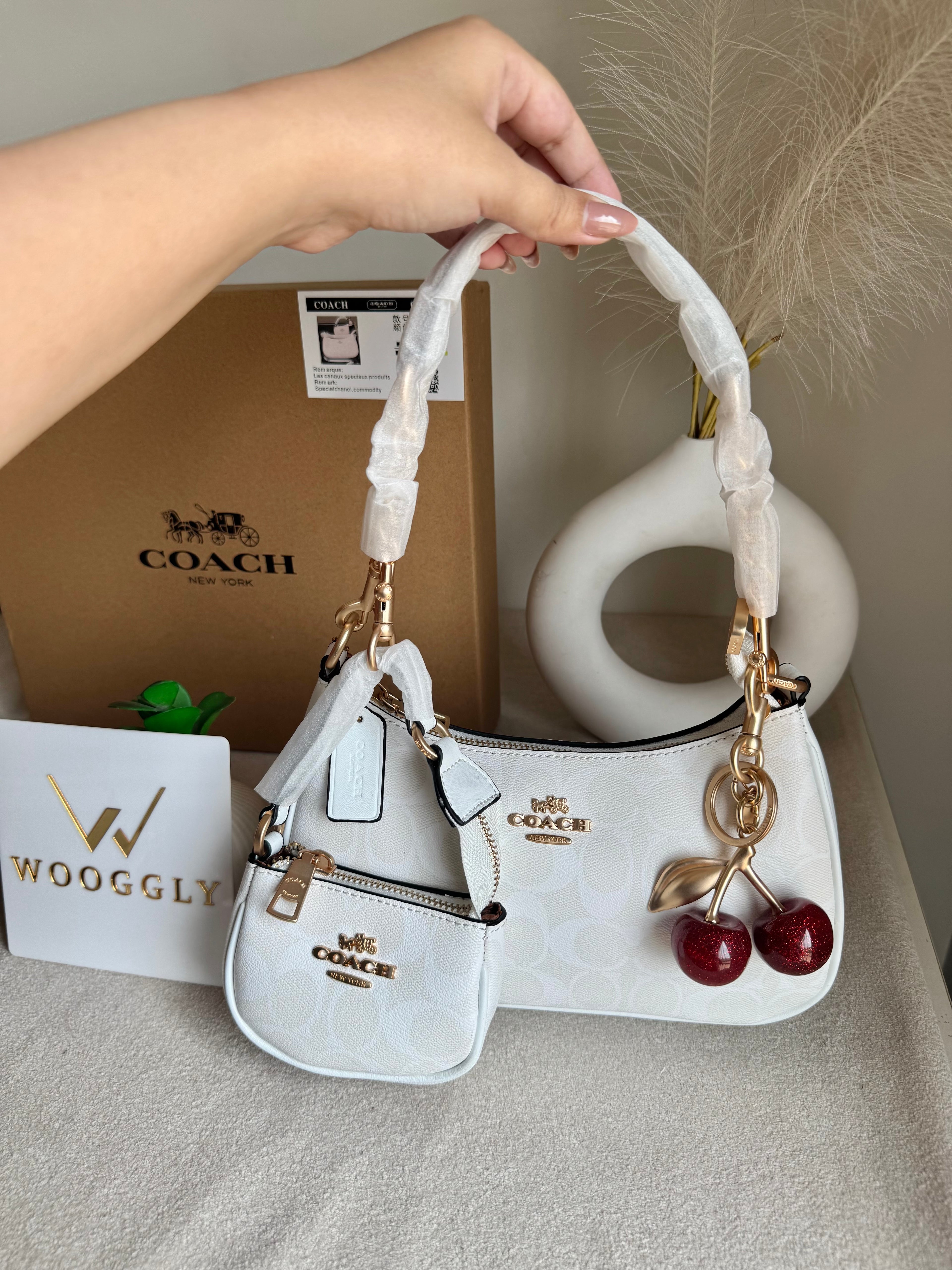 COACH Teri Gift Box with Baby Teri Charm & Coach Cherry Charm - Signature White