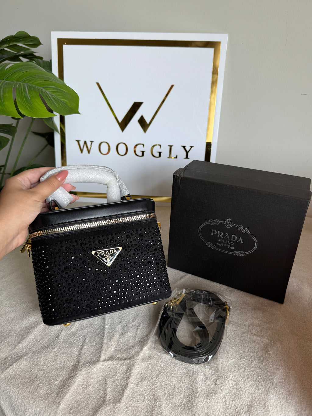 Prada Rhinestone Bucket Bag (Black)