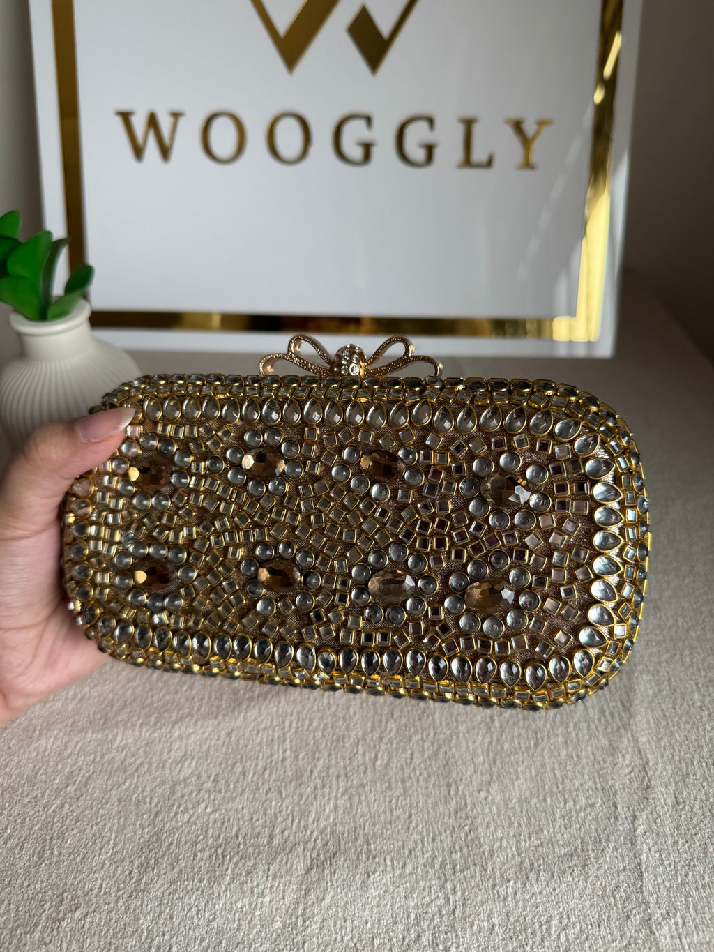 Kundan Stone Clutch - Champagne Stones