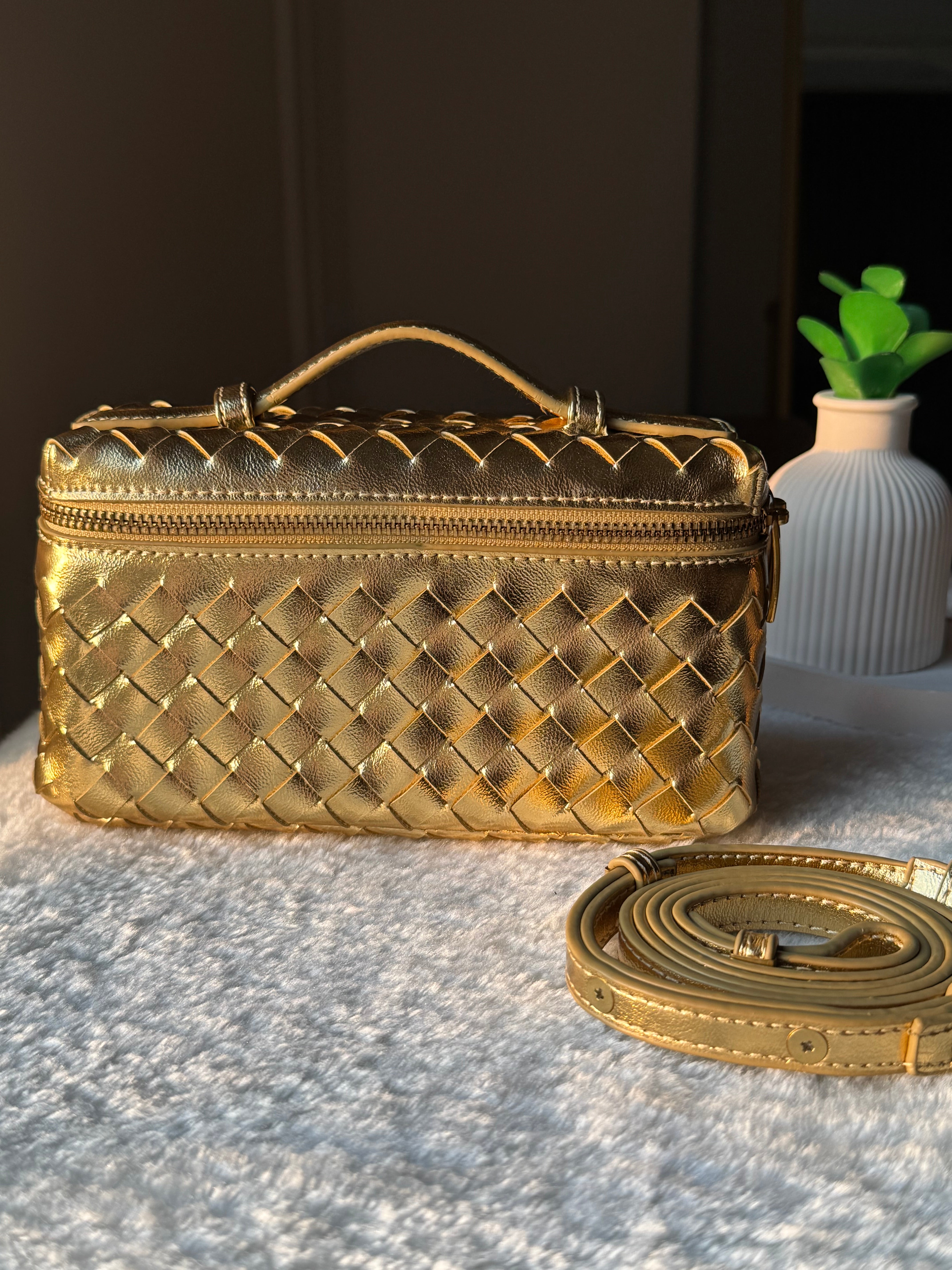 JW Pie Woven Bag with Long Strap (Gold)