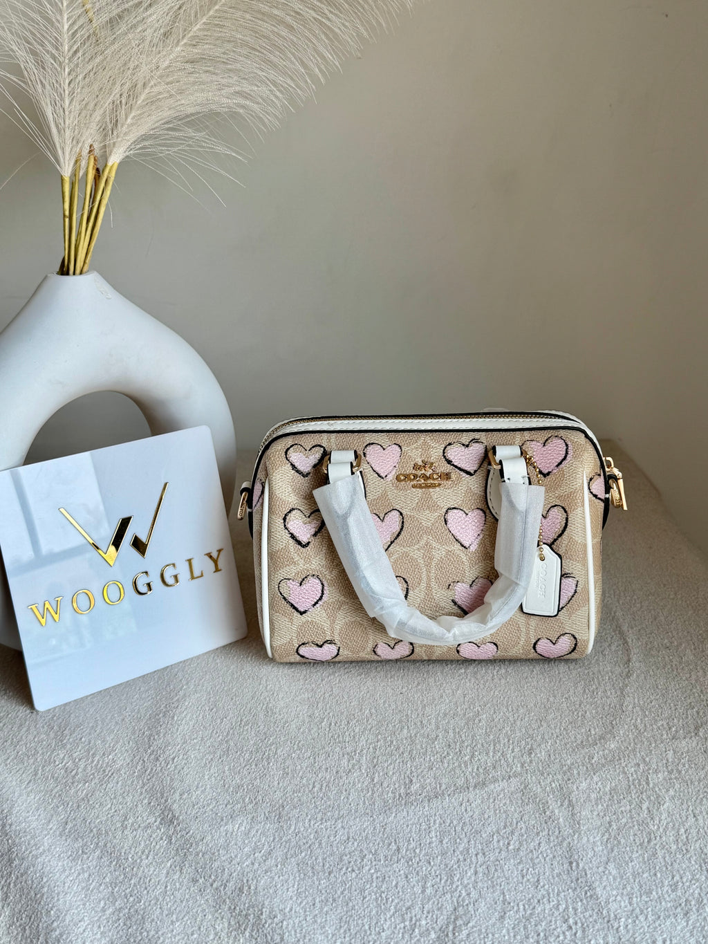 COACH Mini Duffle Bag PREMIUM with Long Strap (Baby Pink Hearts) - BOX PACKING