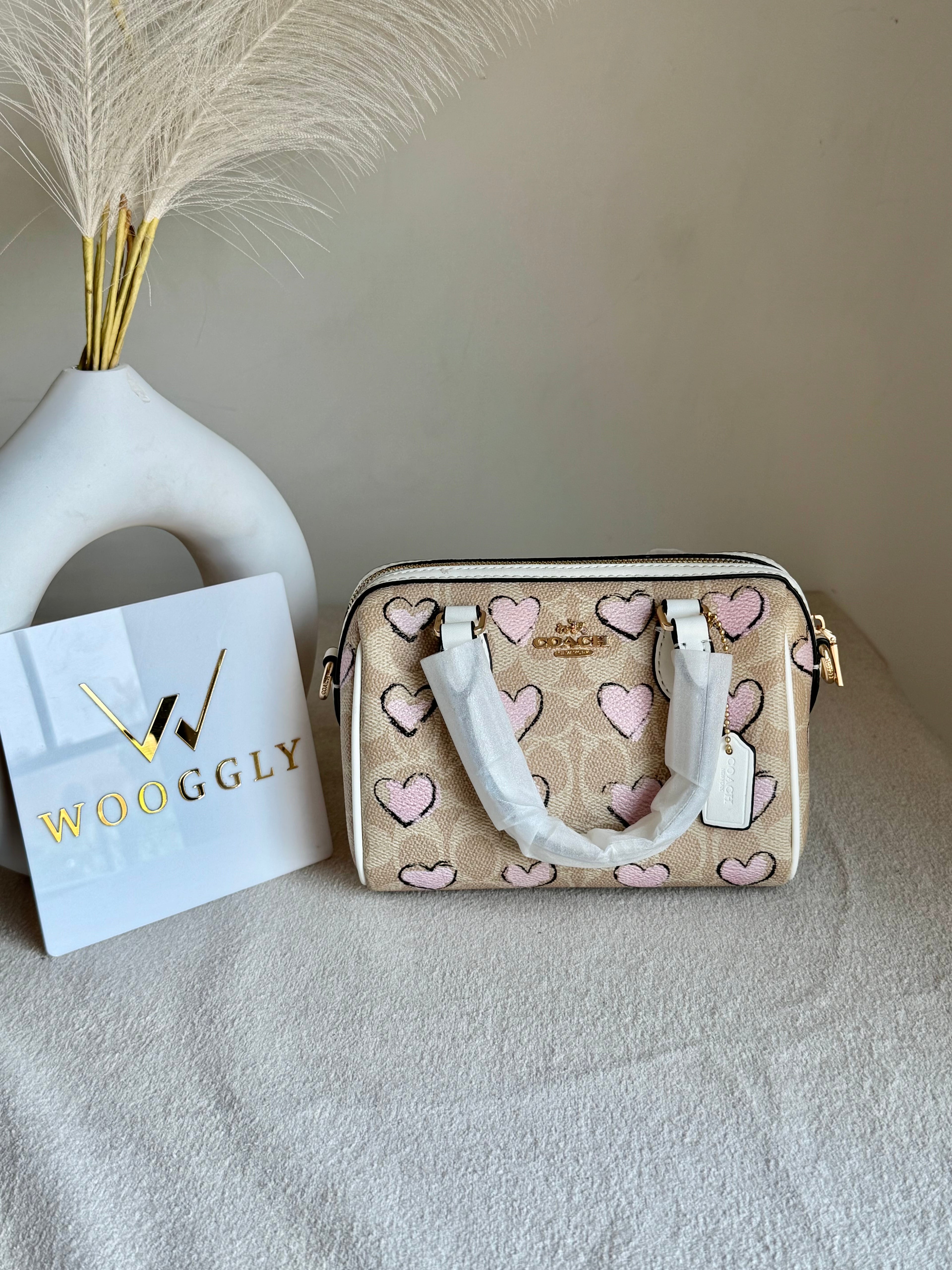 COACH Mini Duffle Bag PREMIUM with Long Strap (Baby Pink Hearts) - BOX PACKING