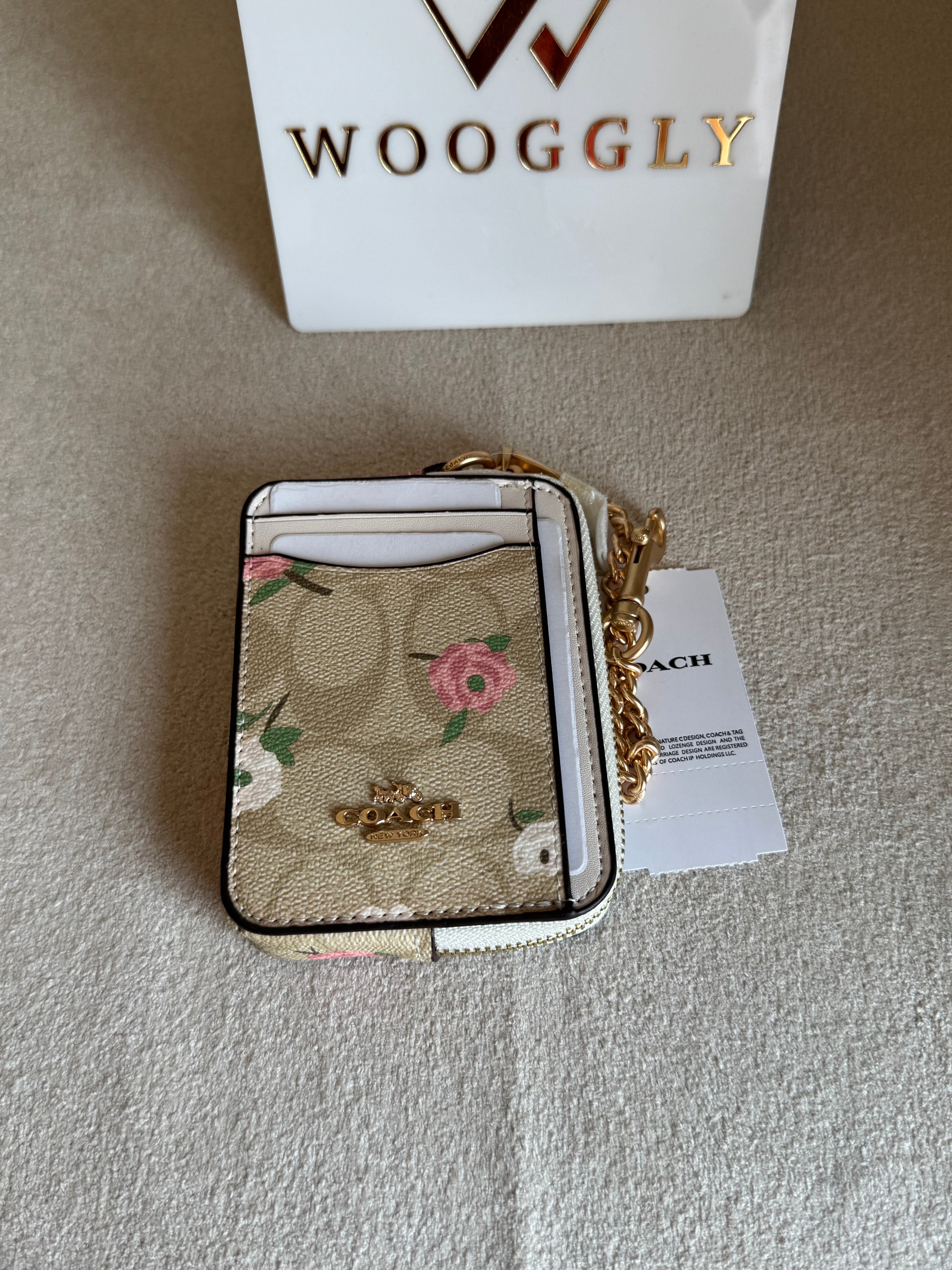 Coach Zip Card Case - Floral Apricot White