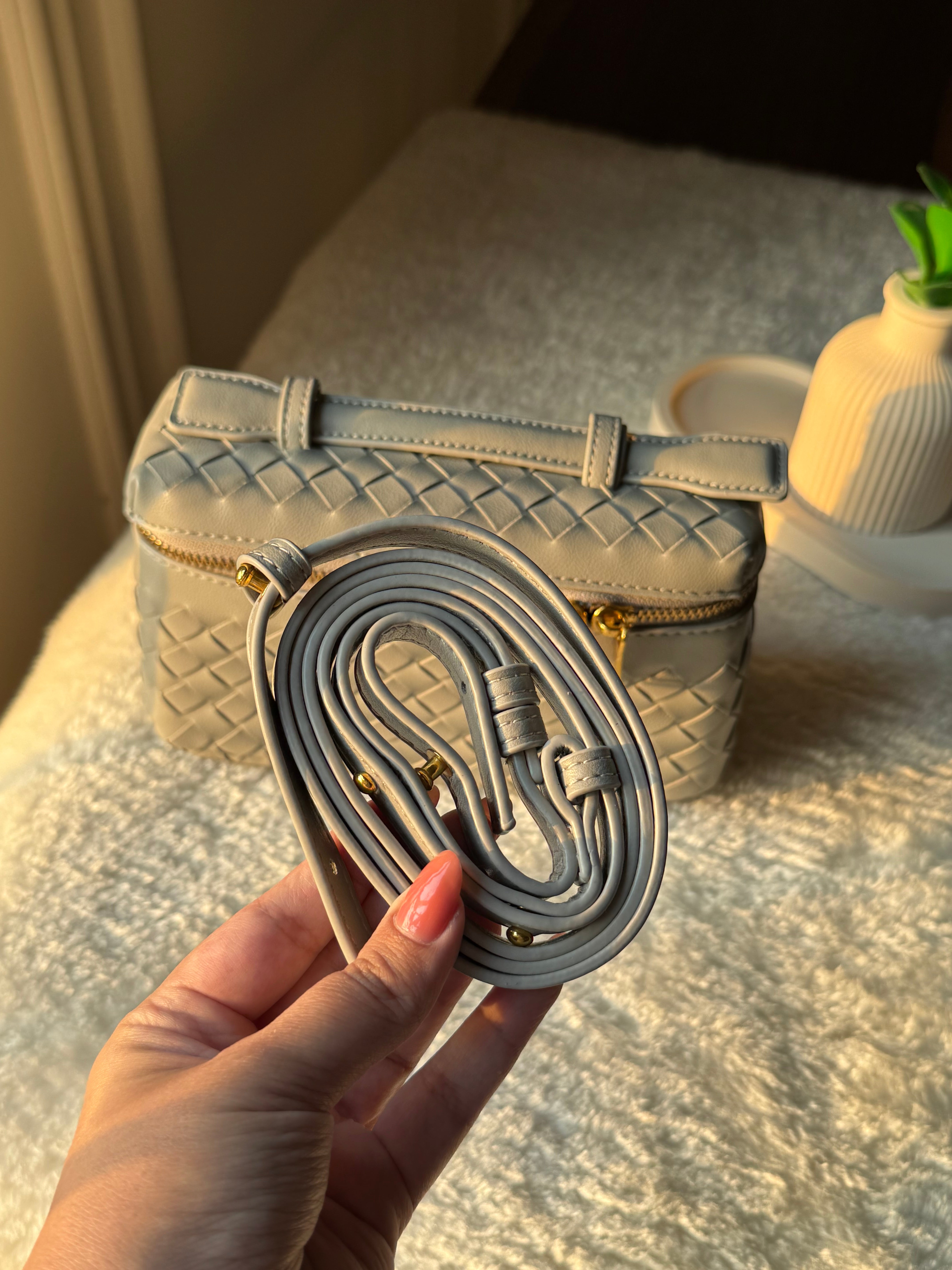 JW Pie Woven Bag with Long Strap (Light Grey)