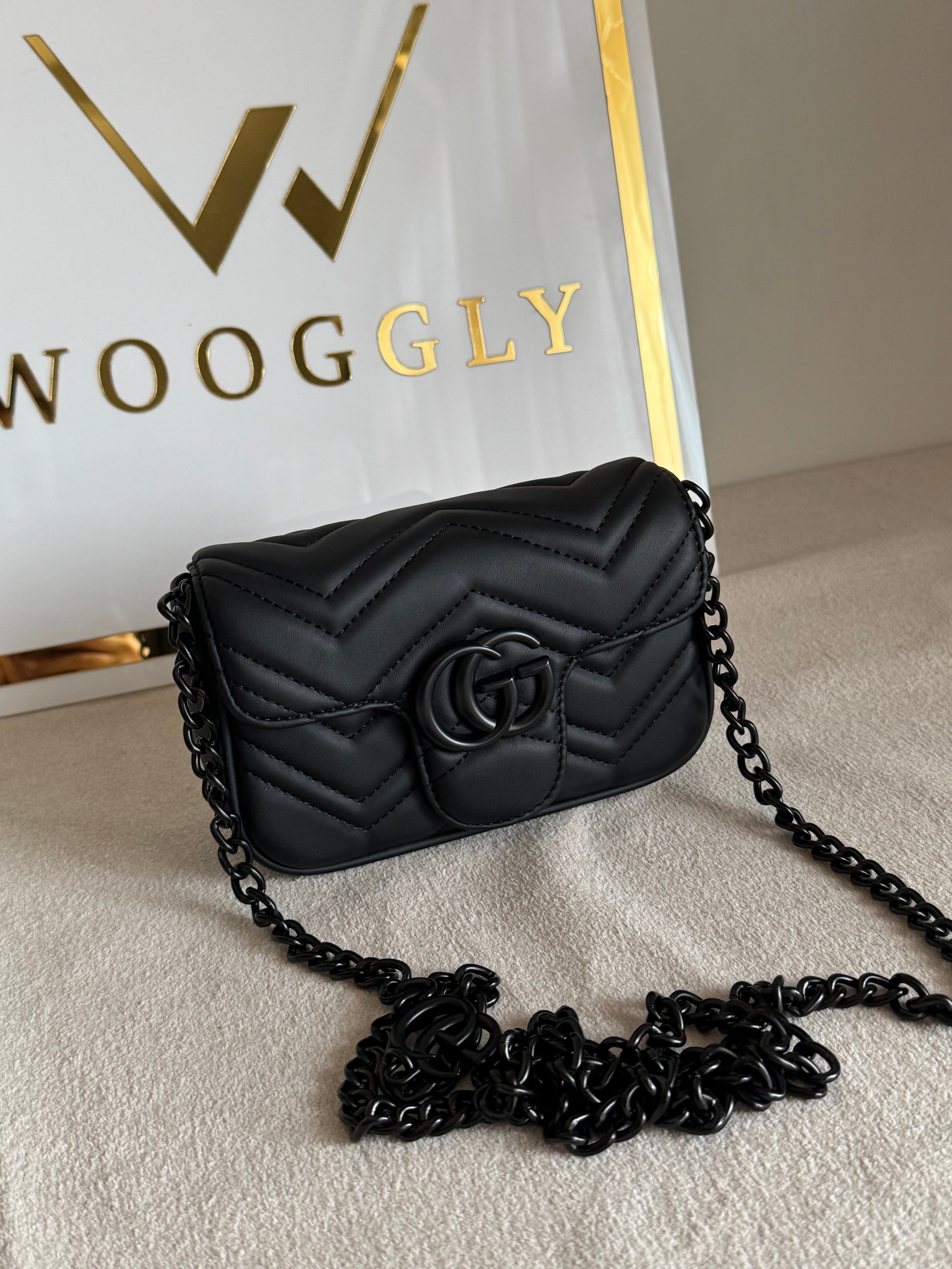 Gucci Signature Bag SMALL - Black on Black with Box Packing