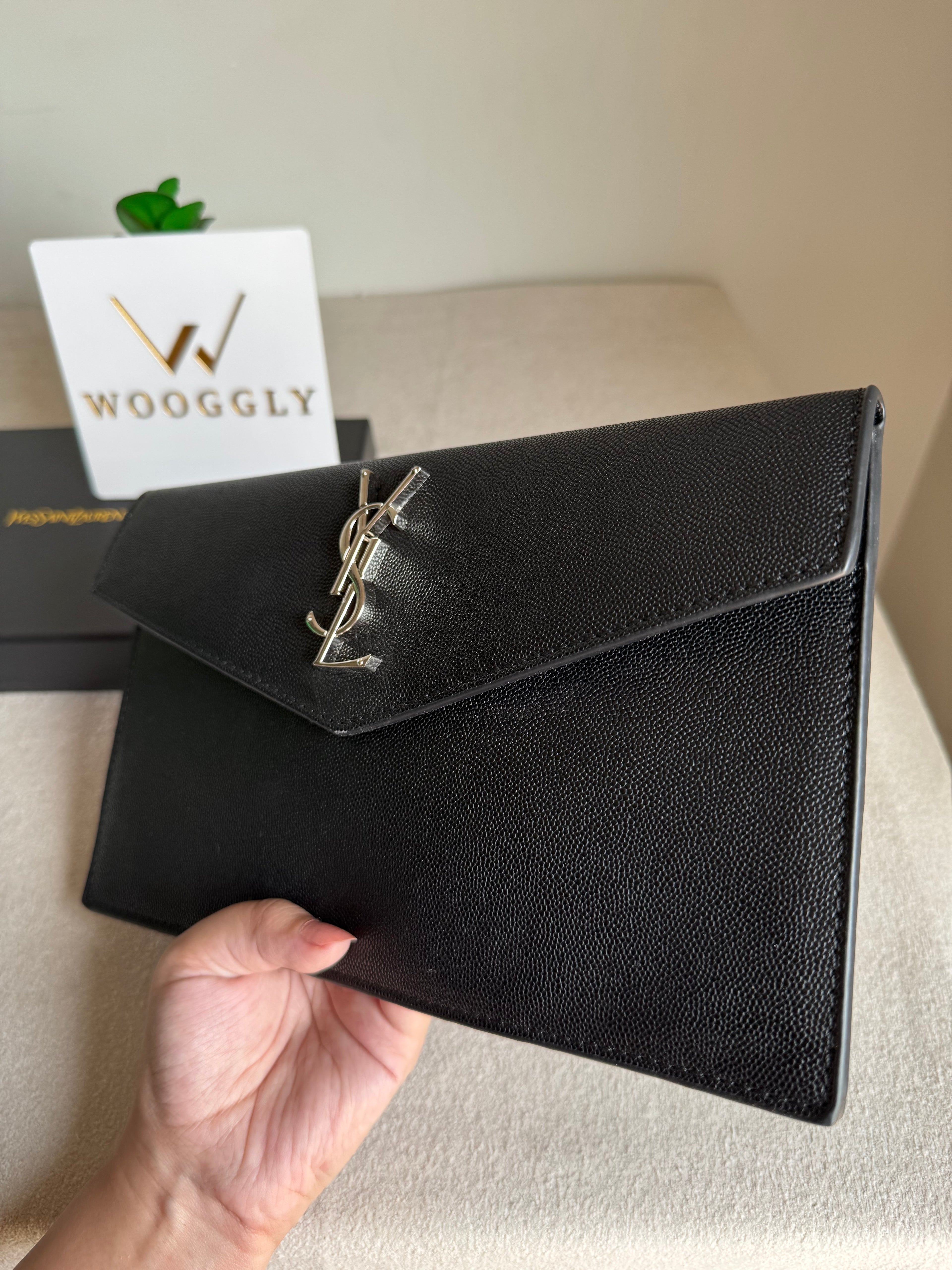 Premium Quality YSL Pouch with Box Packing - BLACK