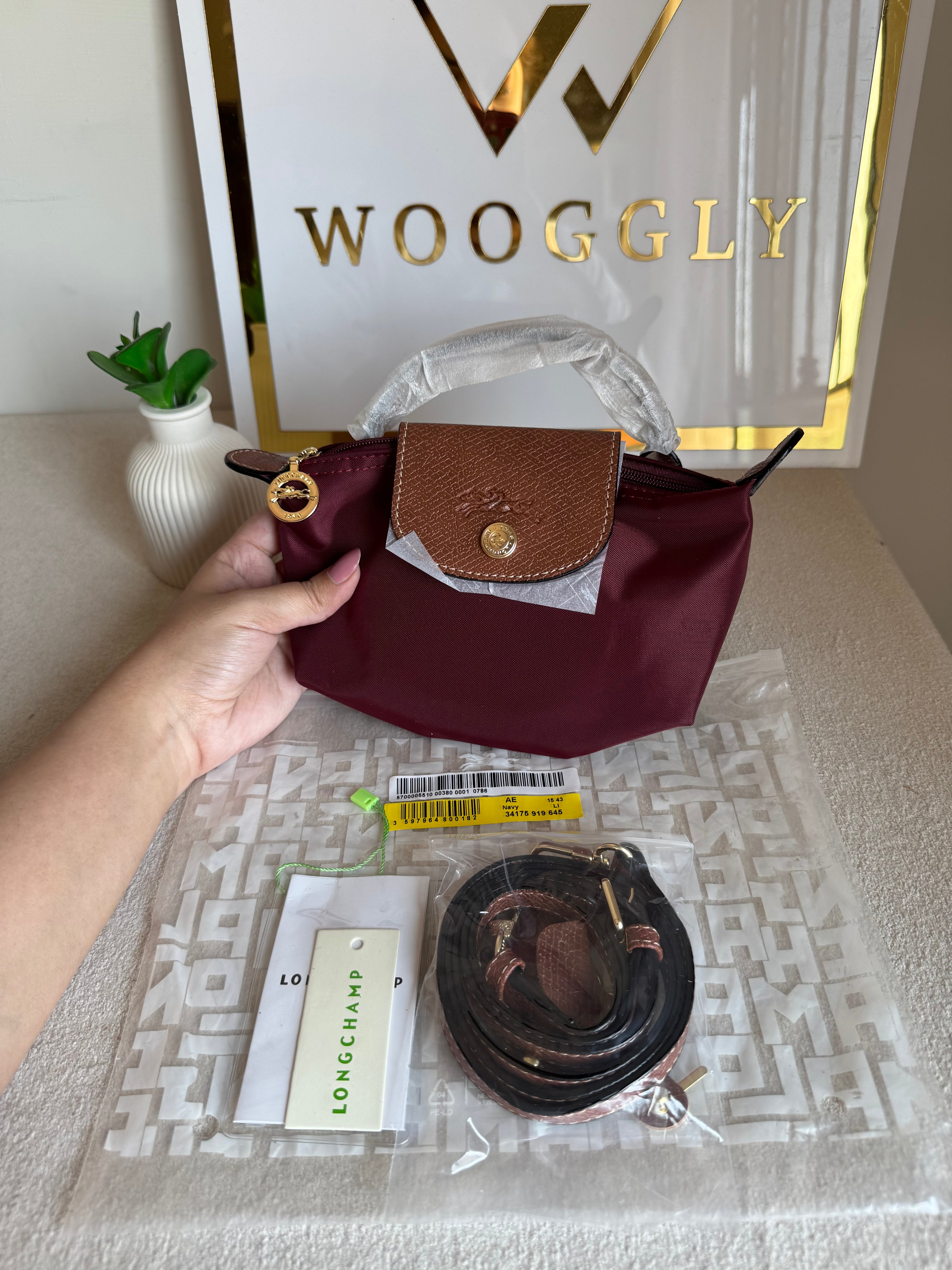 Premium LongChamp Crossbody Bag with Strap - Wine Red (WITH BRAND LOGO)
