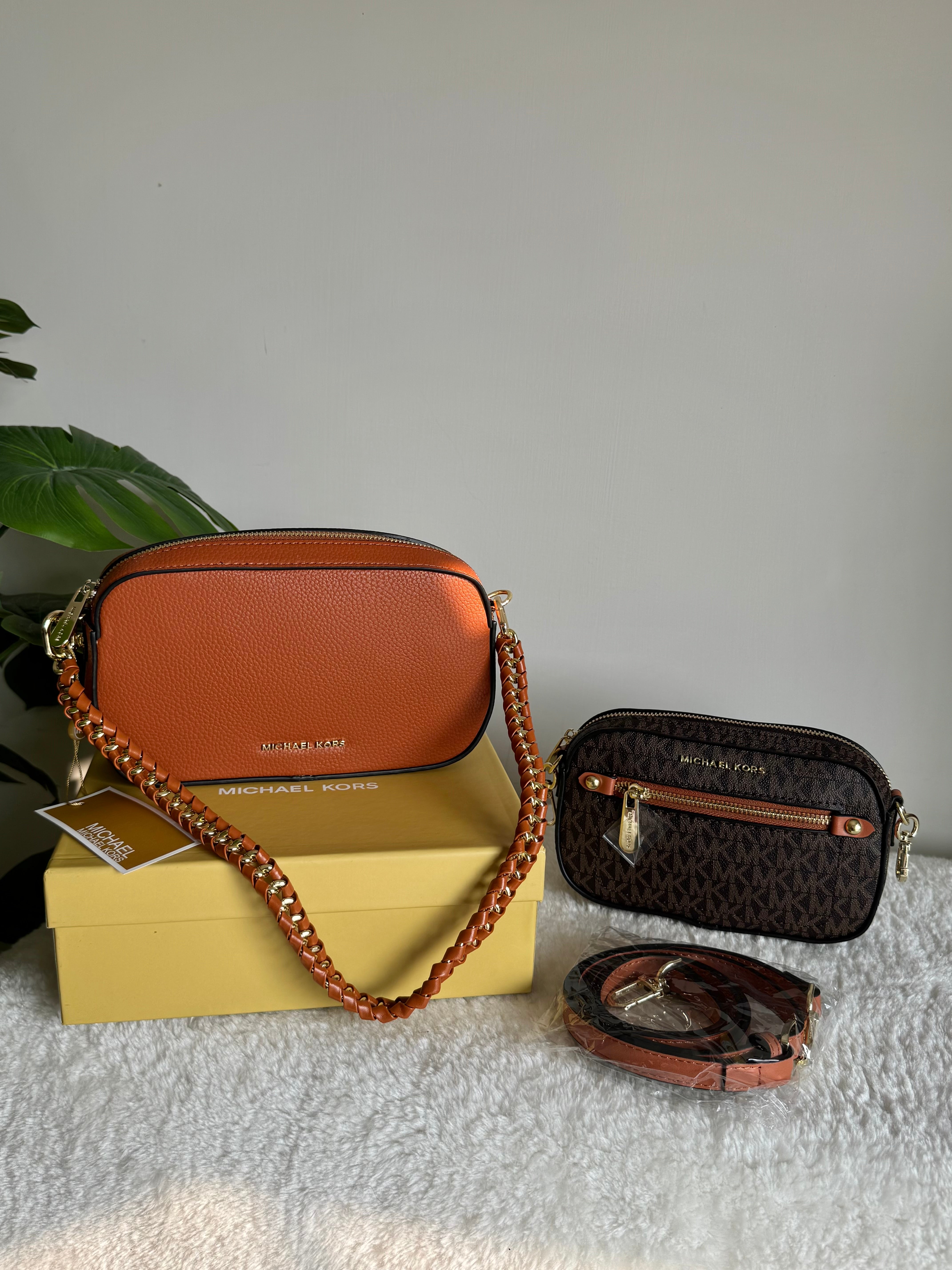 Premium Michael Kors Set of 2 Crossbody Bags with BOX (Brown)