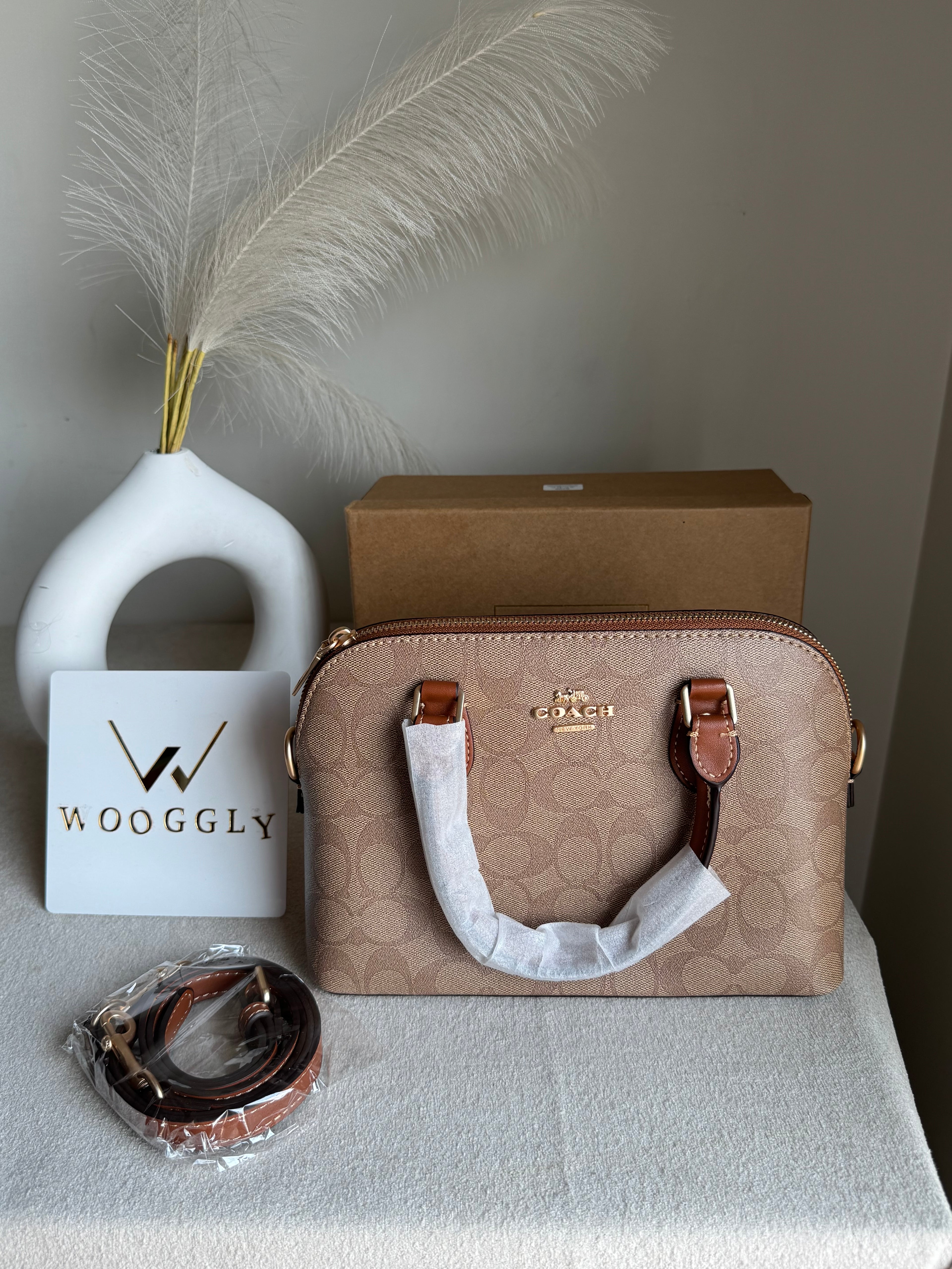 COACH PREMIUM Hand Bag (Apricot Brown) BOX PACKING