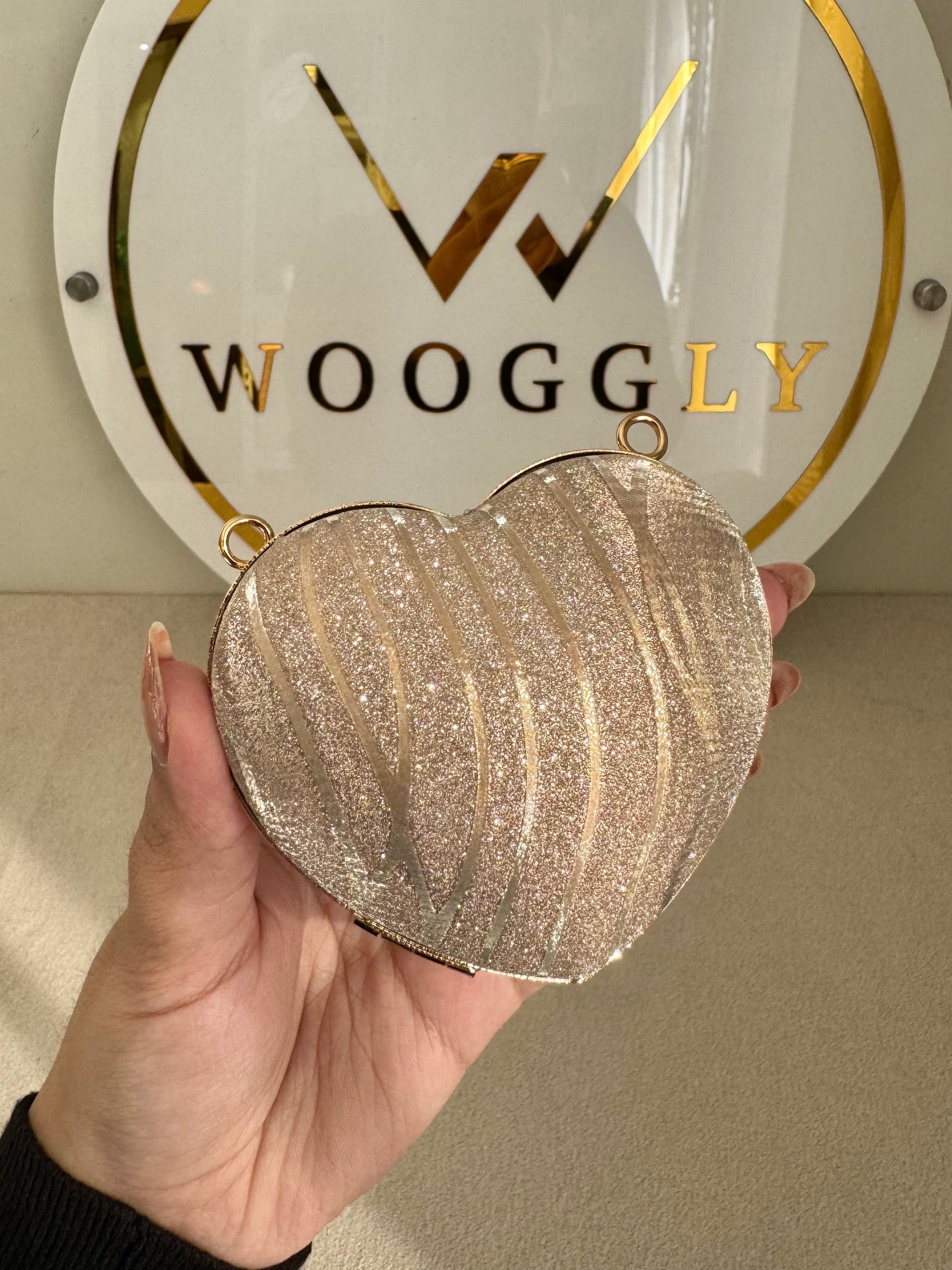 Heart Shimmer Clutch with Chain - Mini Gold