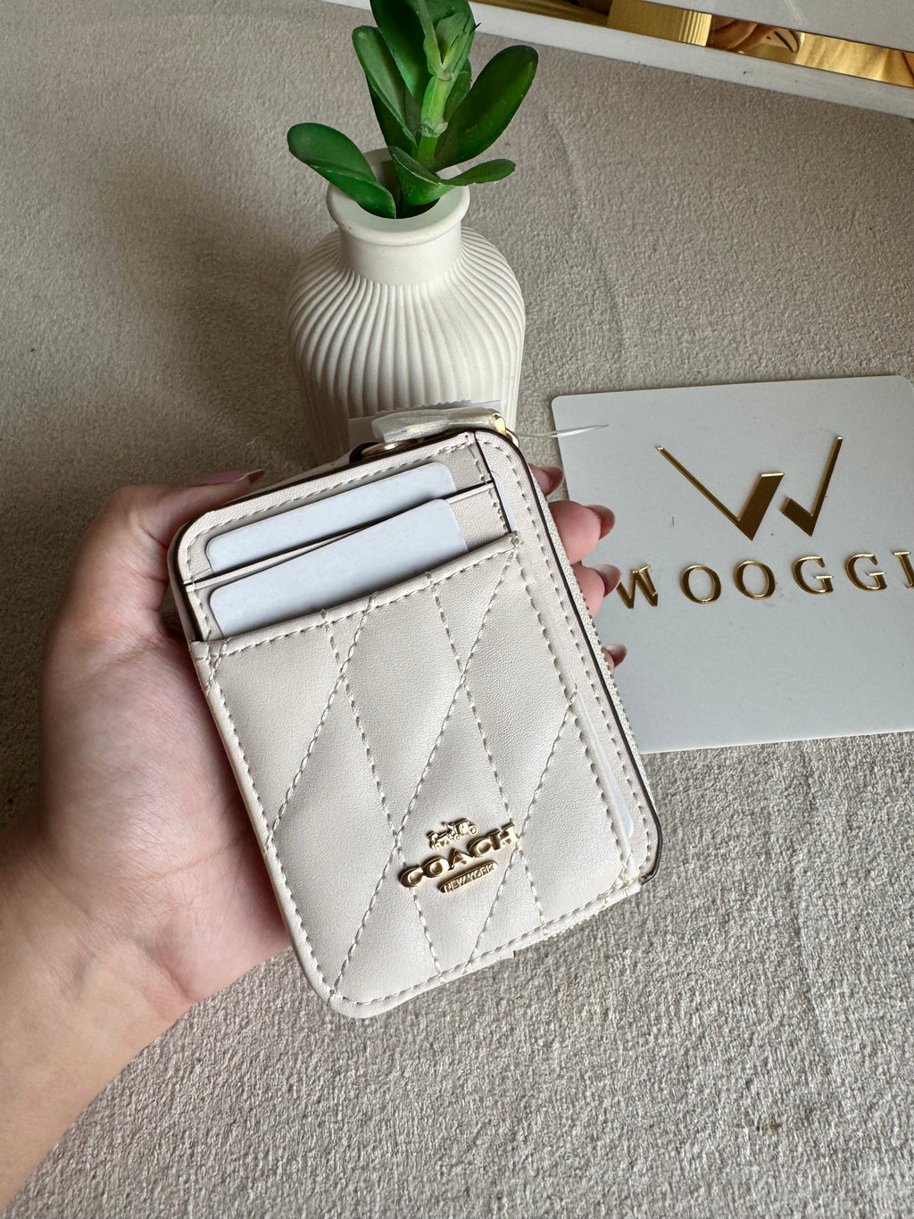 Coach Zip Card Case - Patterned White