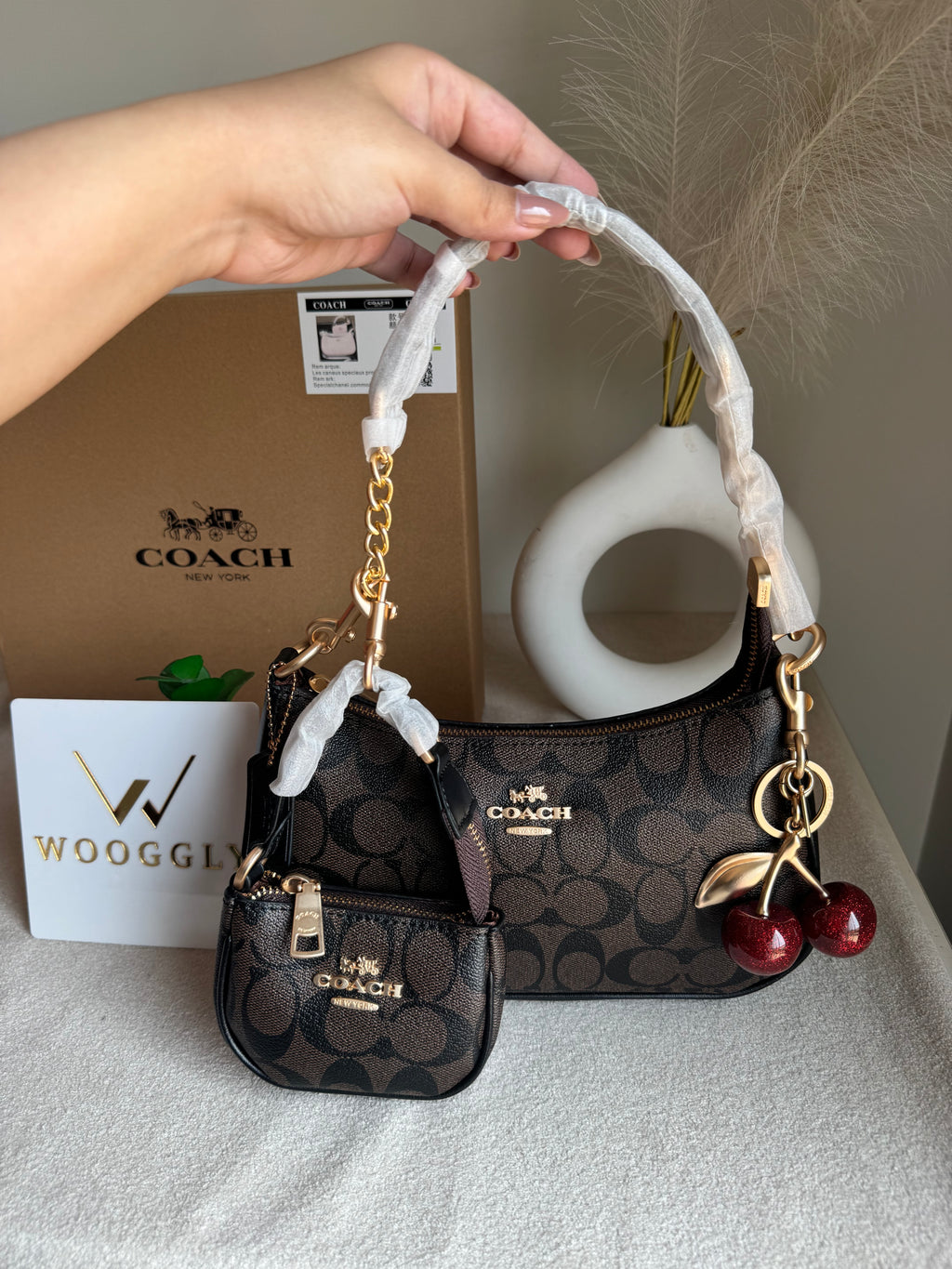 COACH Teri Gift Box with Baby Teri Charm & Coach Cherry Charm - Signature Brown