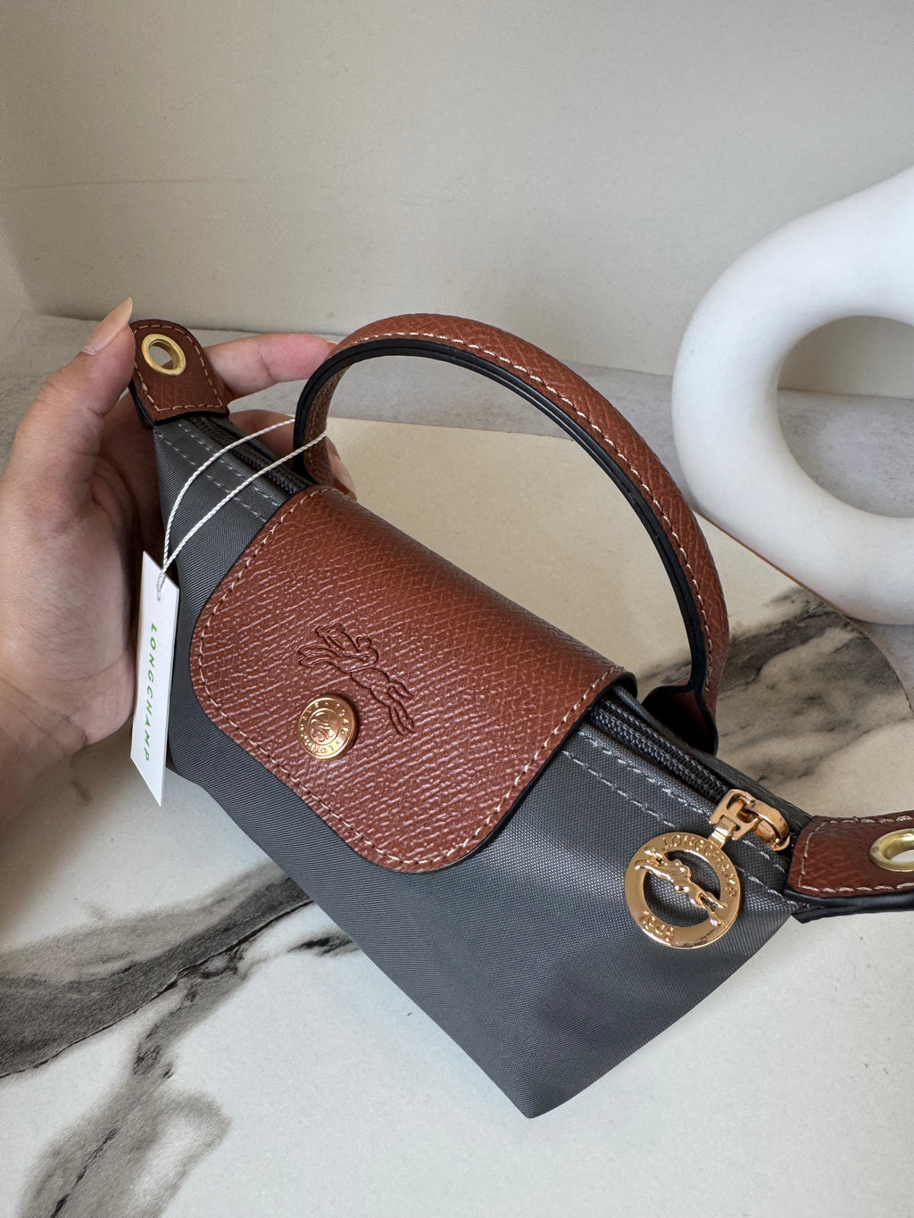 LongChamp Crossbody Bag with Strap - Grey (WITH BRAND LOGO)