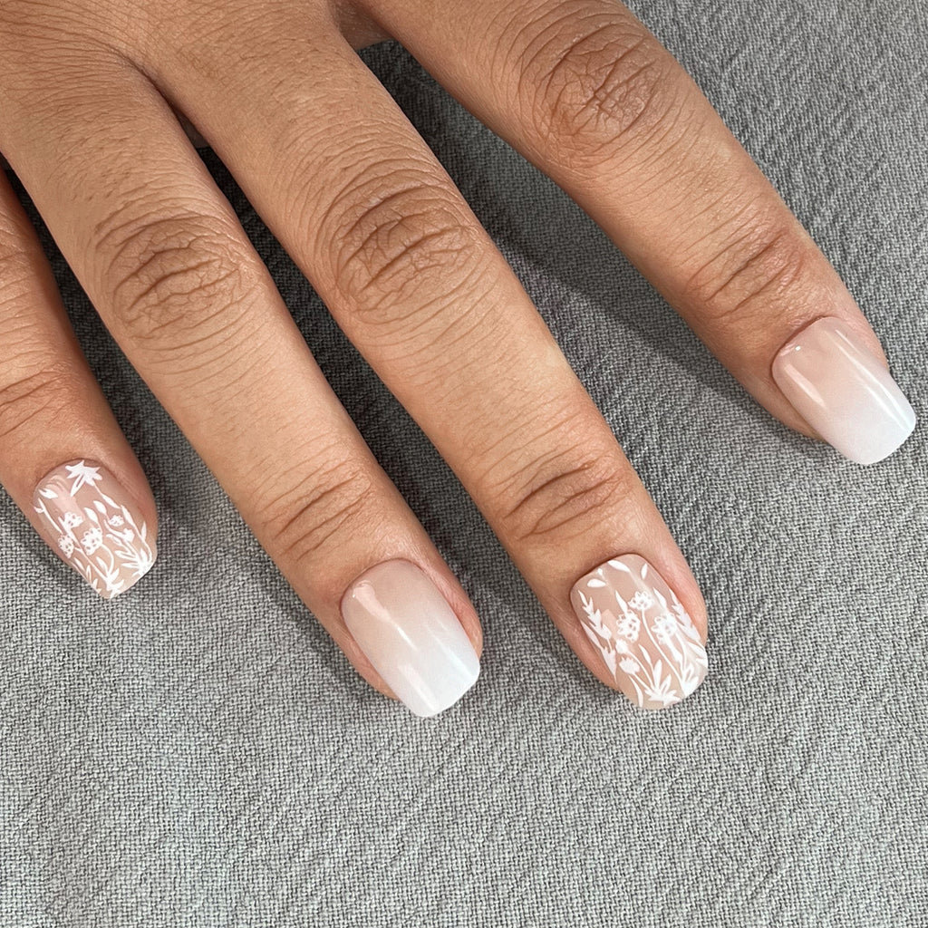 Nude & White Press On Nails - 24 Pieces Complete Kit