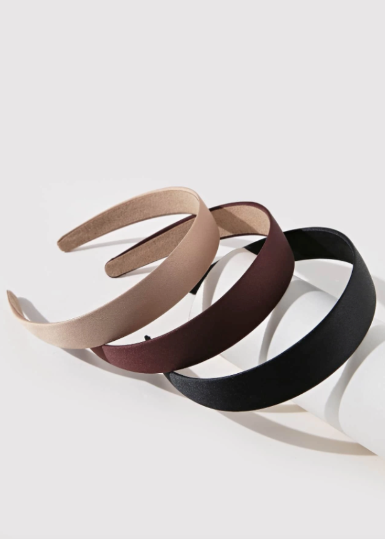 Set of 3 Solid Hair Bands - Black, Maroon, Gold