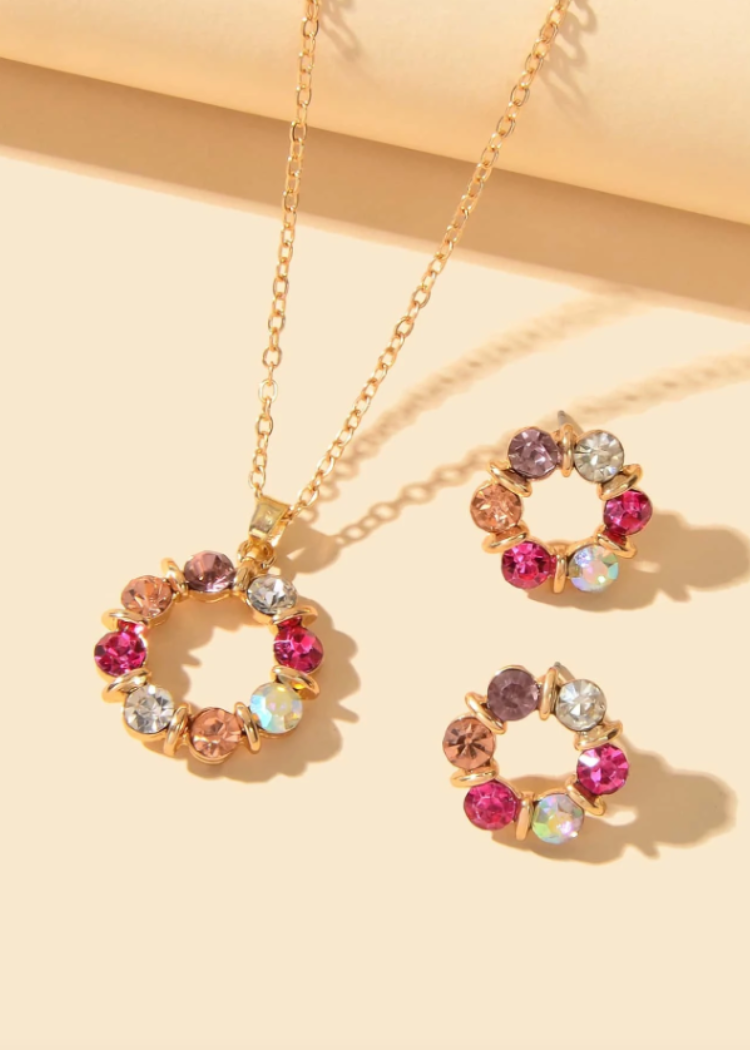 3 Pcs Exquisite Flower Pendant Studs Set