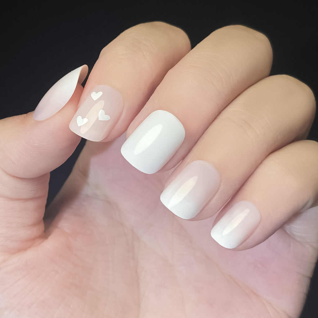 Square White & Pink Press On Nails - 24 Pieces Complete Kit