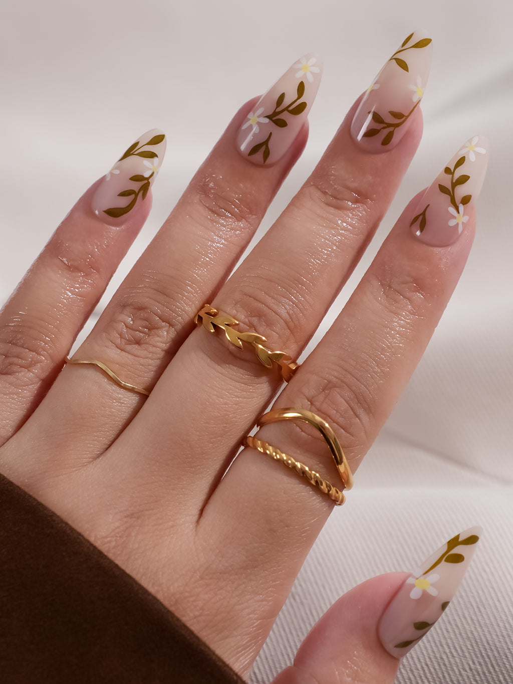 Floral Almond Press On Nails - 24 Pieces Complete Kit