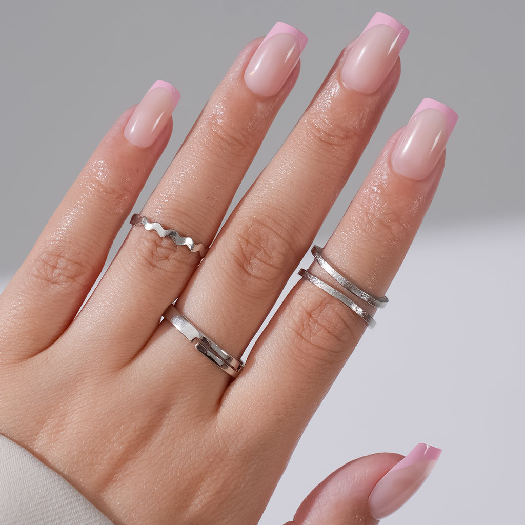 Pretty Pink Press On Nails - 24 Pieces Complete Kit