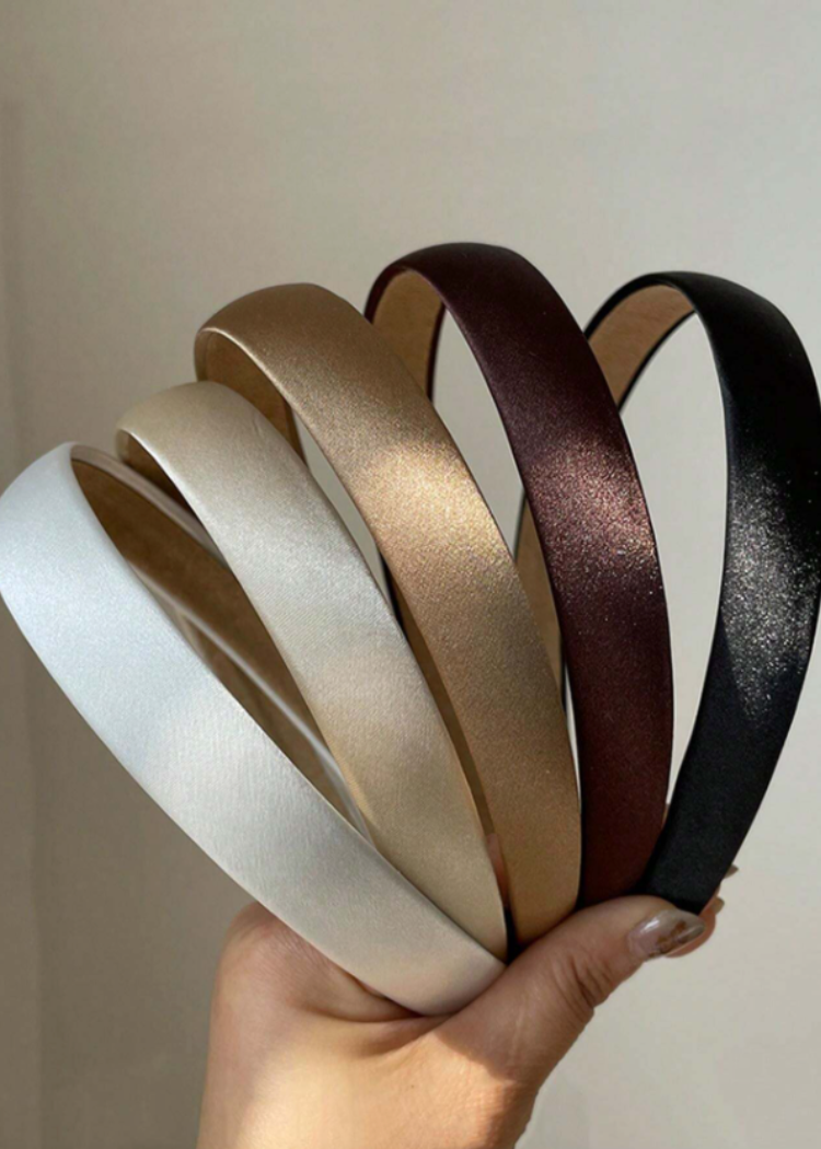 Set of 5 Solid Minamilist Hair Bands - Black, Maroon, White, Beige, Gold