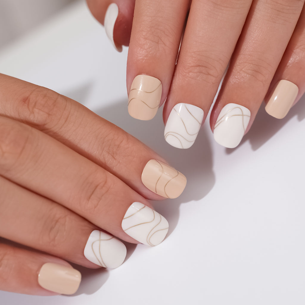 White Marble Press On Nails - 24 Pieces Complete Kit